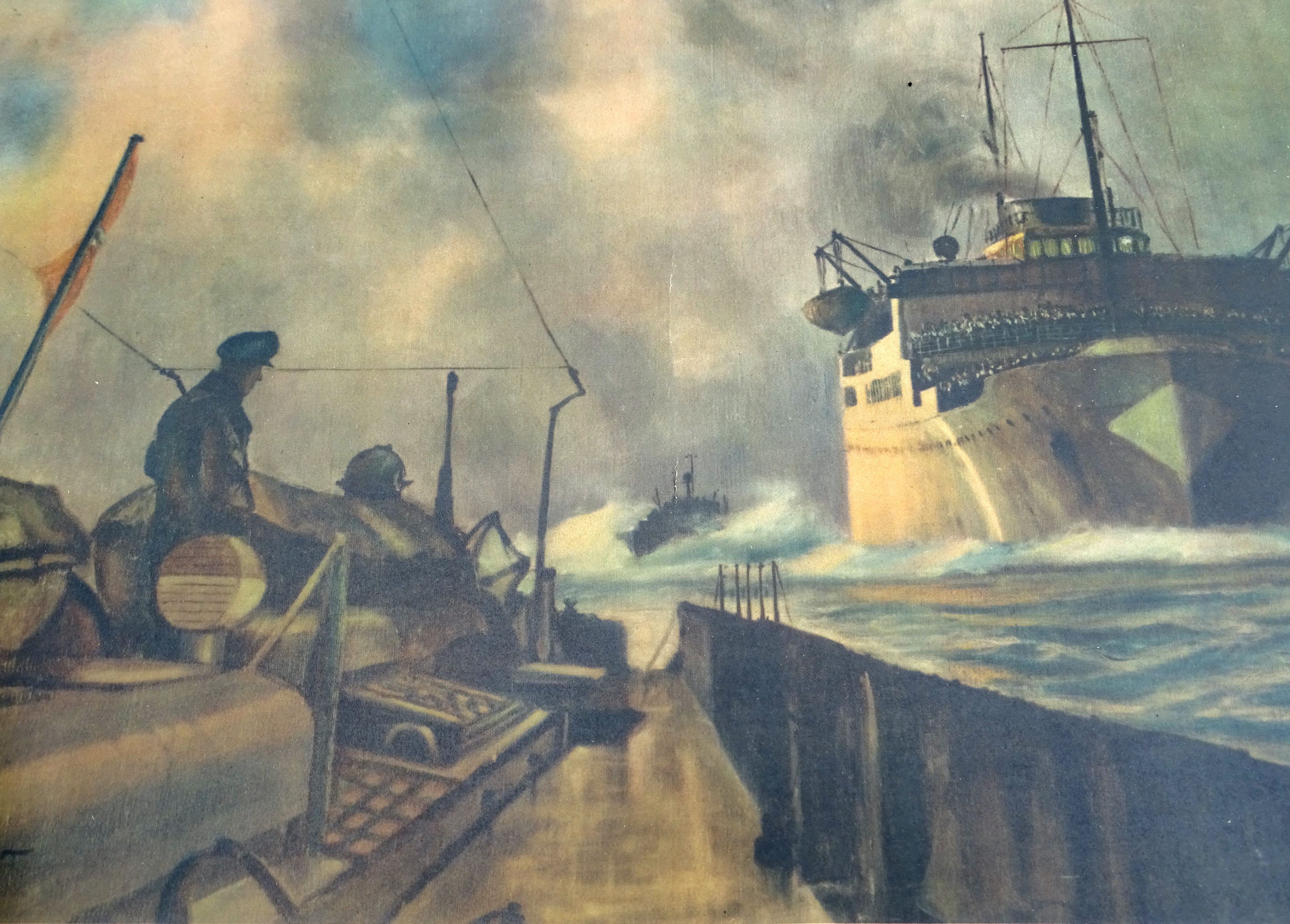 German WWII Navy Poster,   Deutscher Truppentransporter auf dem Marsche Dolhart 1943