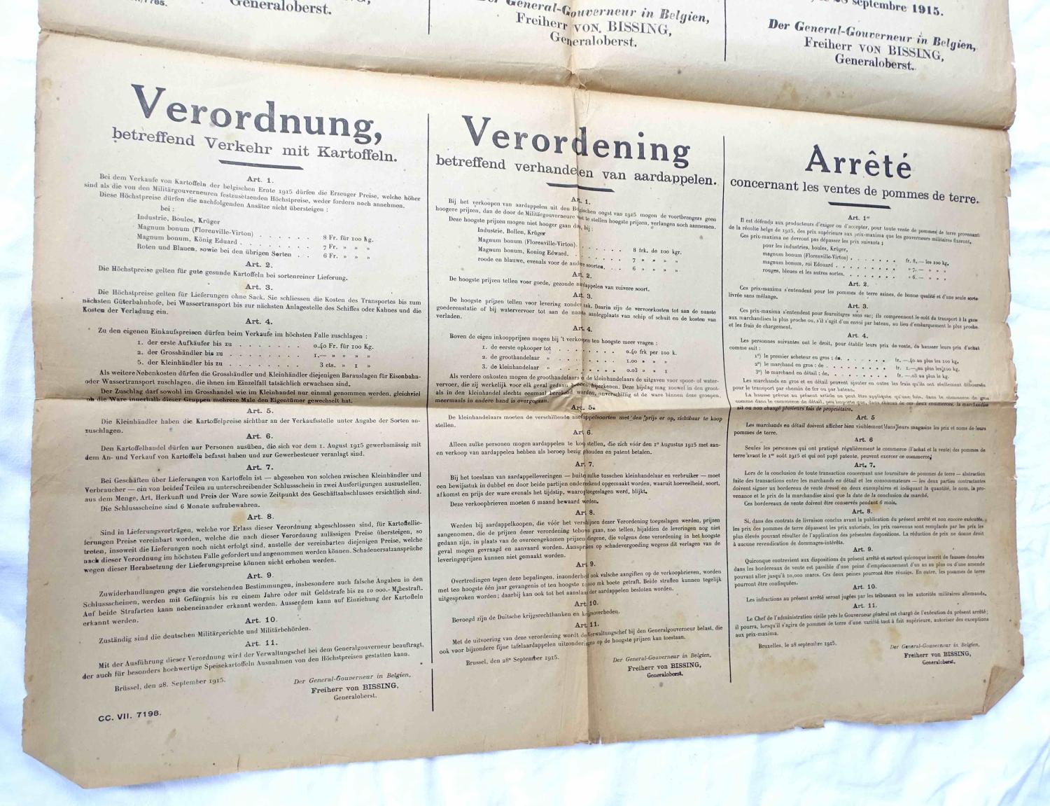 Affiche trilingue Belgique 1915 Occupation allemande