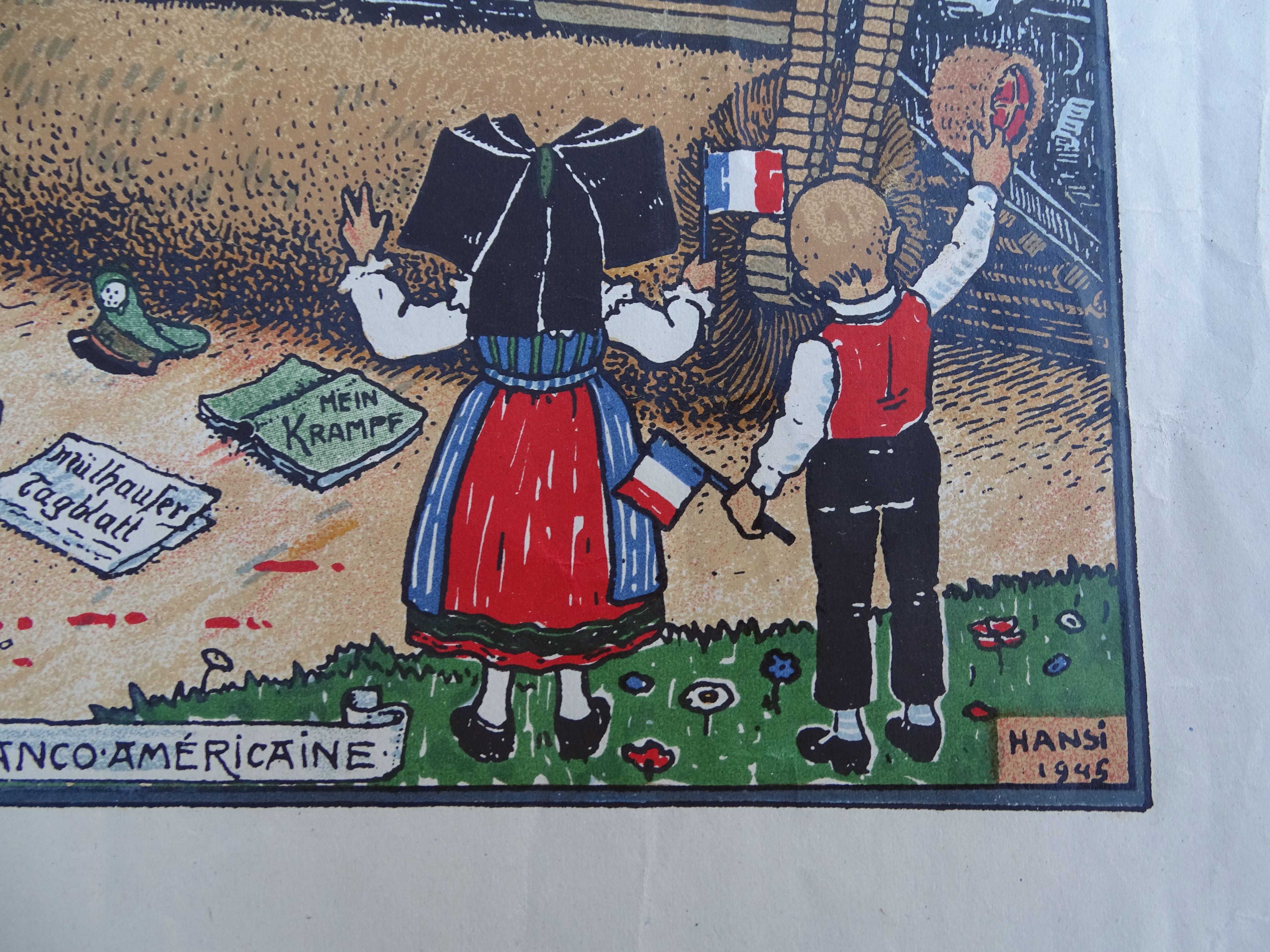 Affichette Lib&eacute;ration de l&#039;Alsace par Hansi Jetz awer n&uuml;ss !  Colmar 1945