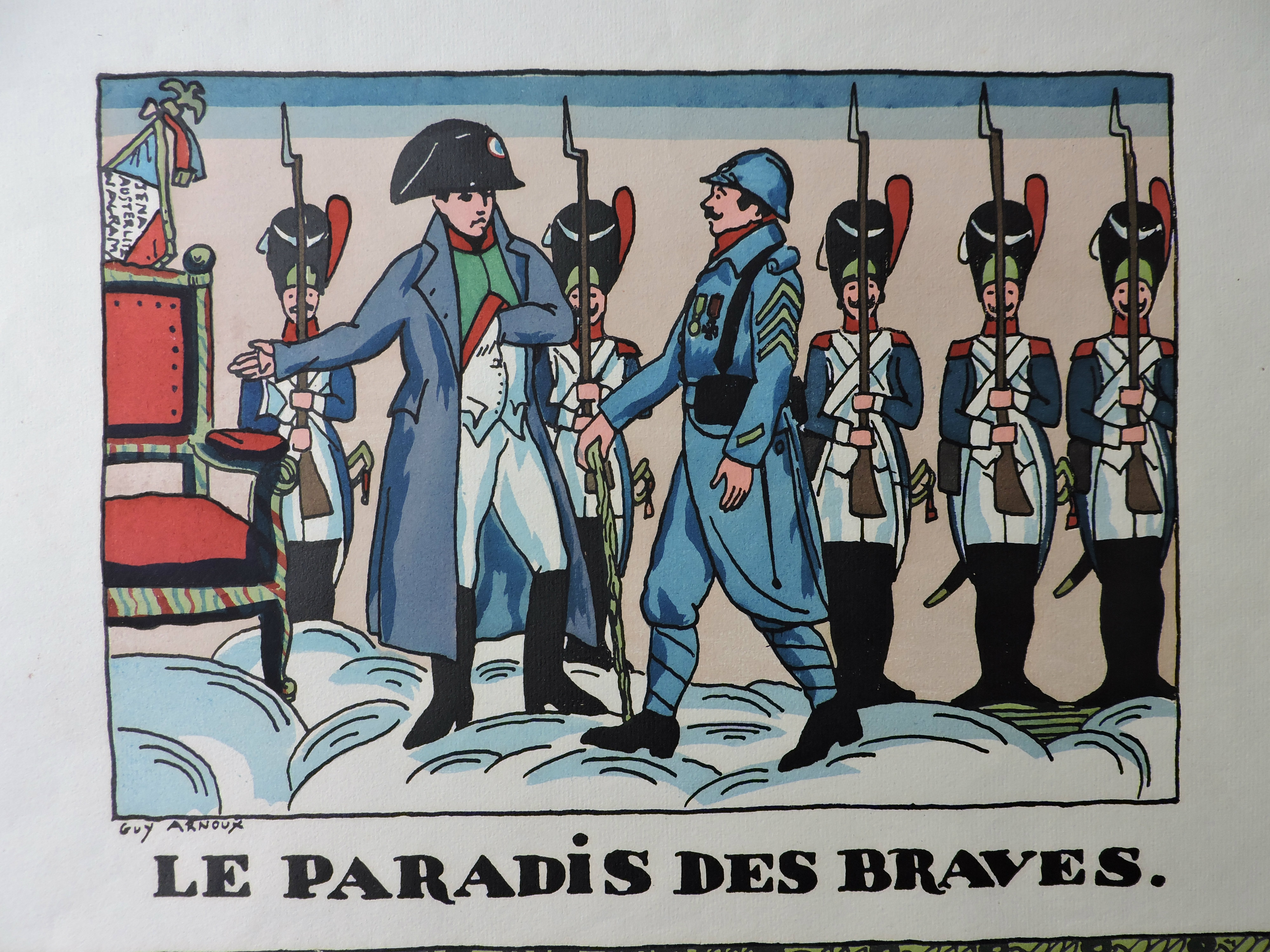 Affichette lithographi&eacute;e Le paradis des braves Guy Arnoux Napol&eacute;on Grande Guerre