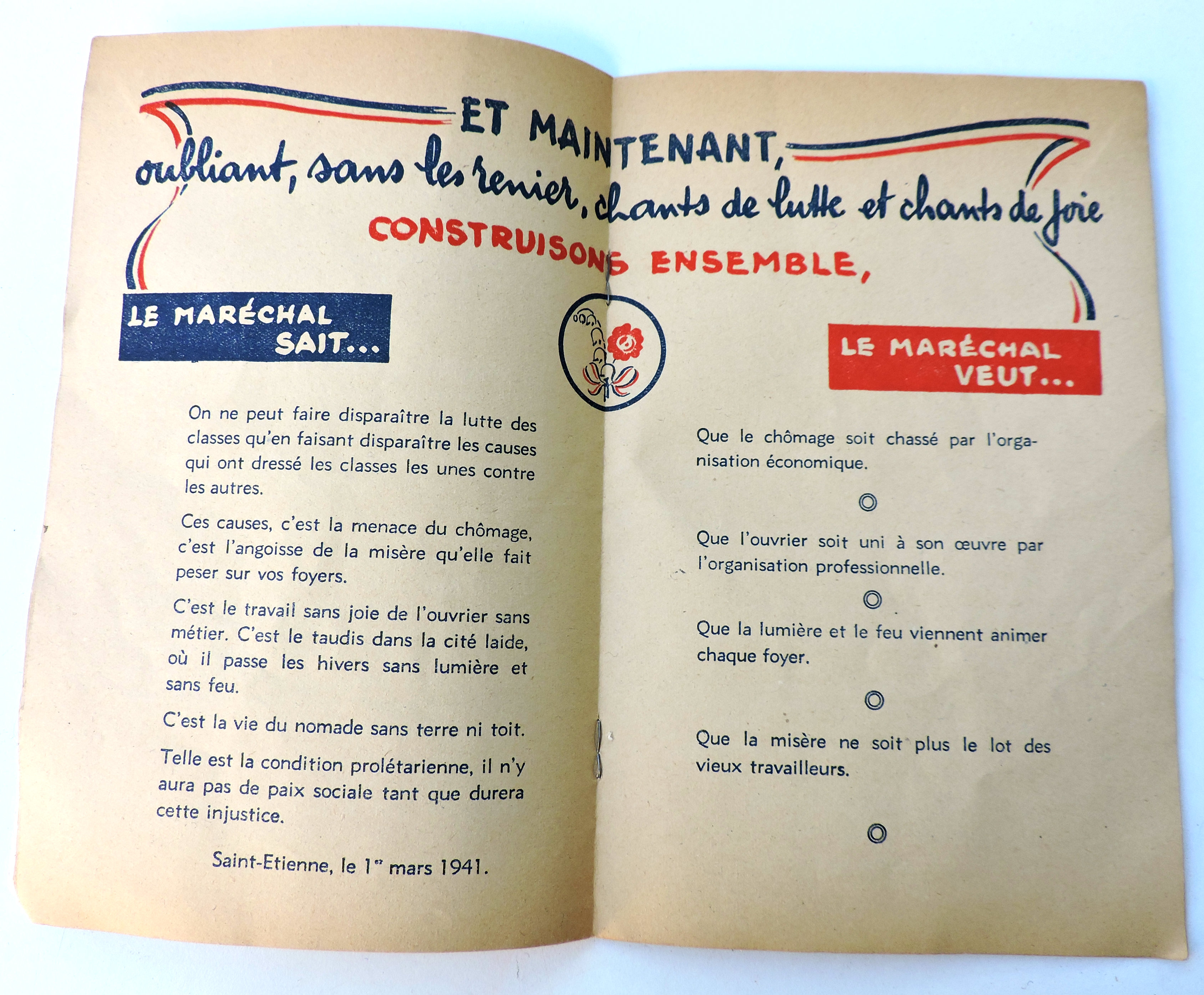 Brochure ... et vive le 1&deg; Mai    1941. Gouvernement de Vichy