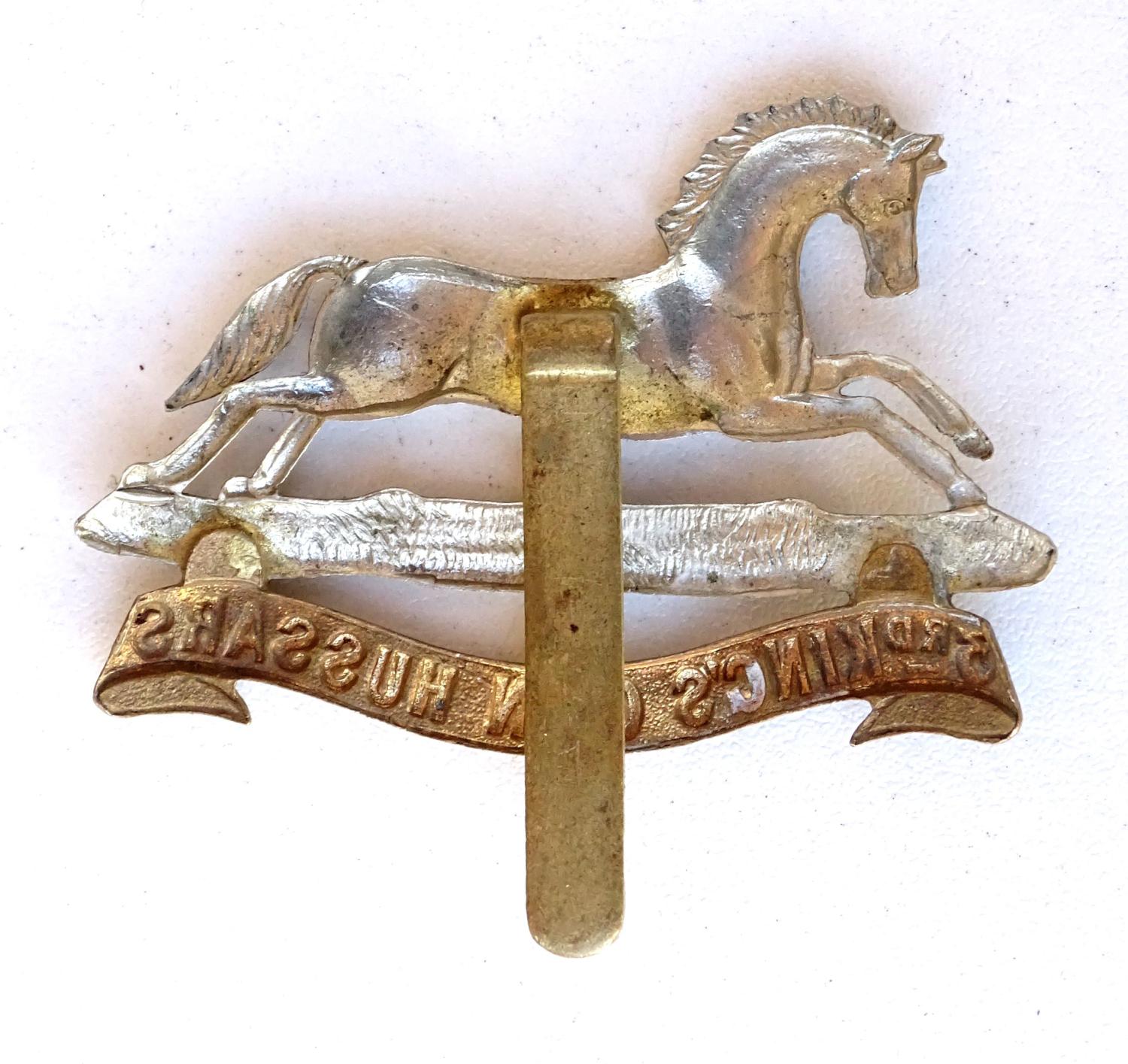 Cap badge 3rd King&#039;s Own Hussars  WW1  Bi metal