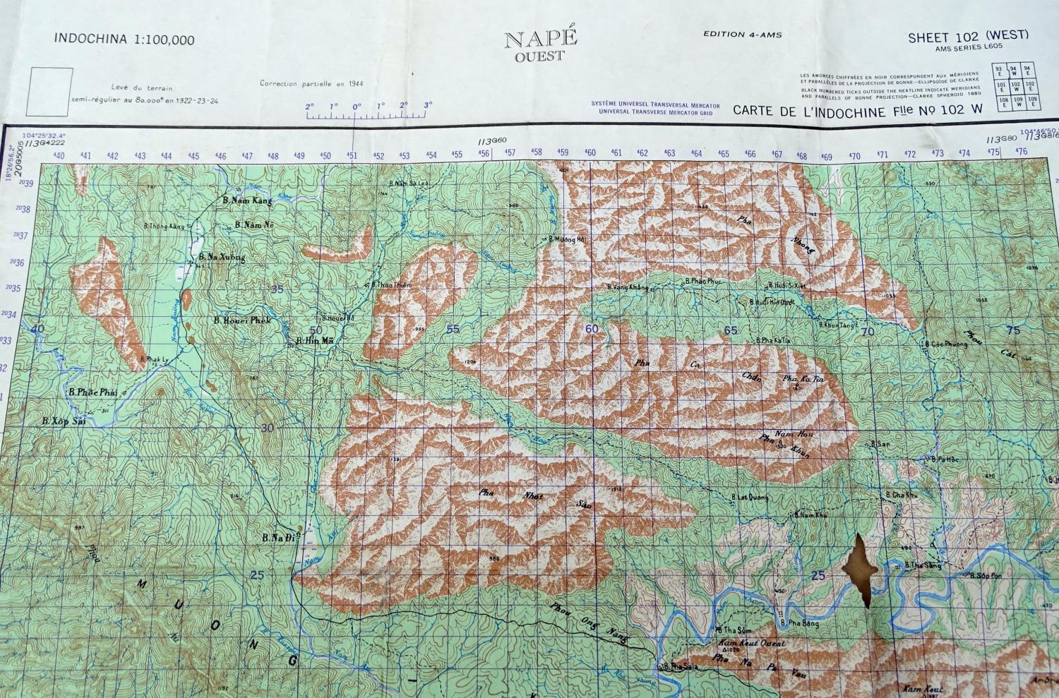 Carte de Nap&eacute; Ouest  LAOS 1:100.000   U.S. Army map service 1953