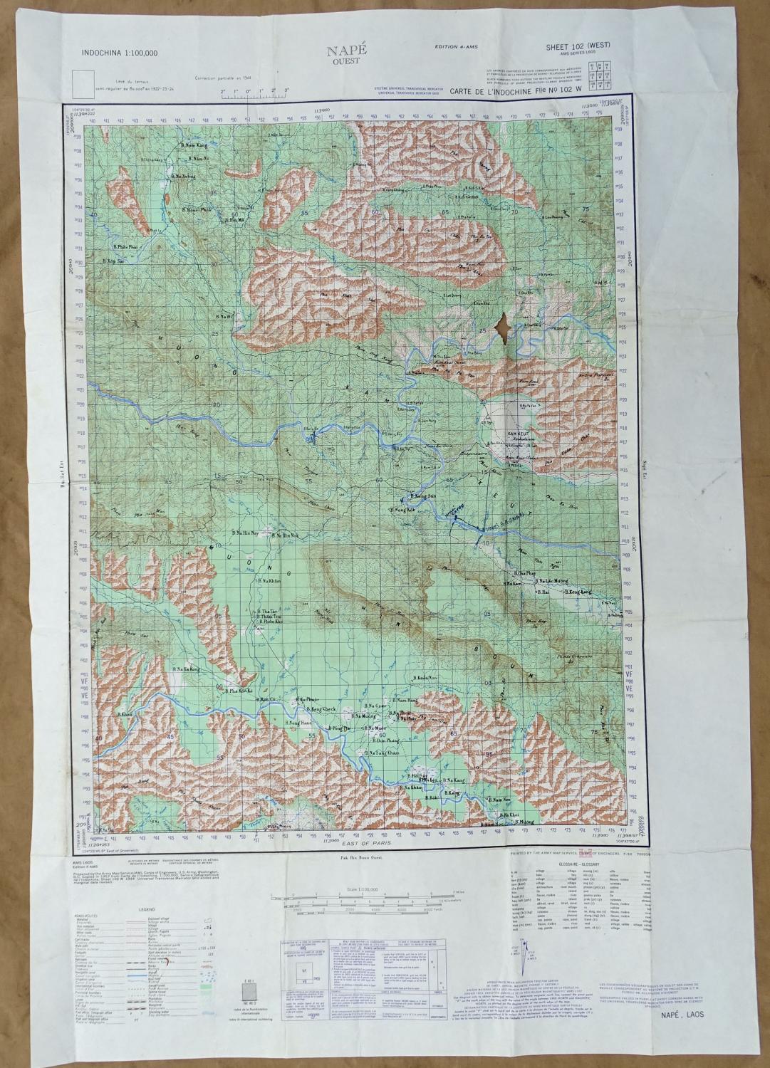 Carte de Nap&eacute; Ouest  LAOS 1:100.000   U.S. Army map service 1953