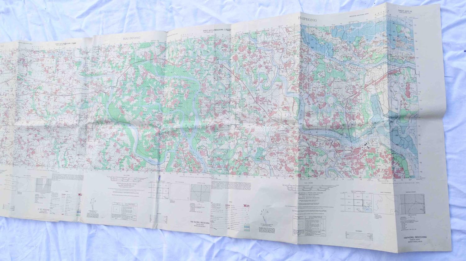 Lot de 4 cartes du Tonkin Haiphong, fleuve rouge Indochine  1:50.000   U.S. Army map service 1952