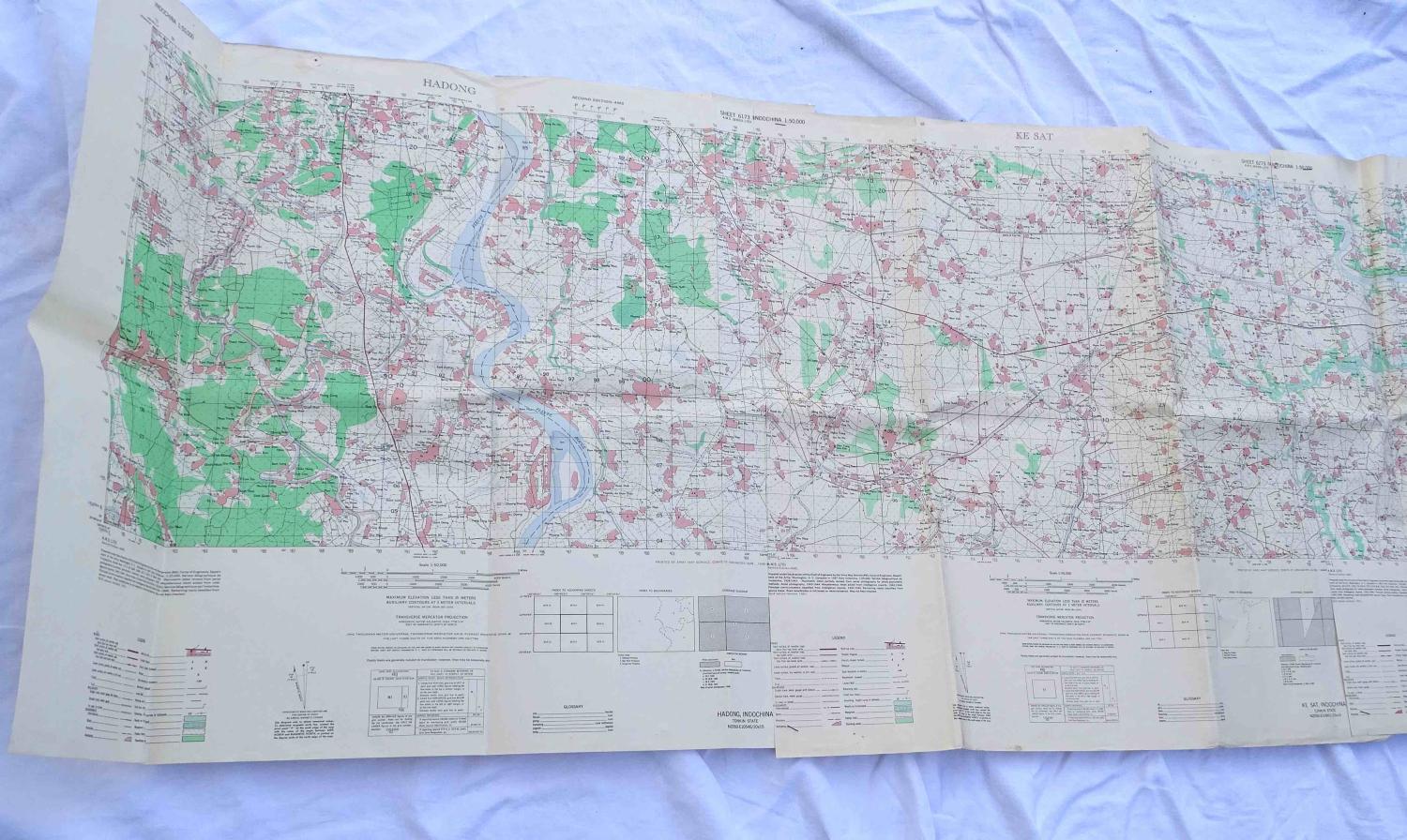 Lot de 4 cartes du Tonkin Haiphong, fleuve rouge Indochine  1:50.000   U.S. Army map service 1952
