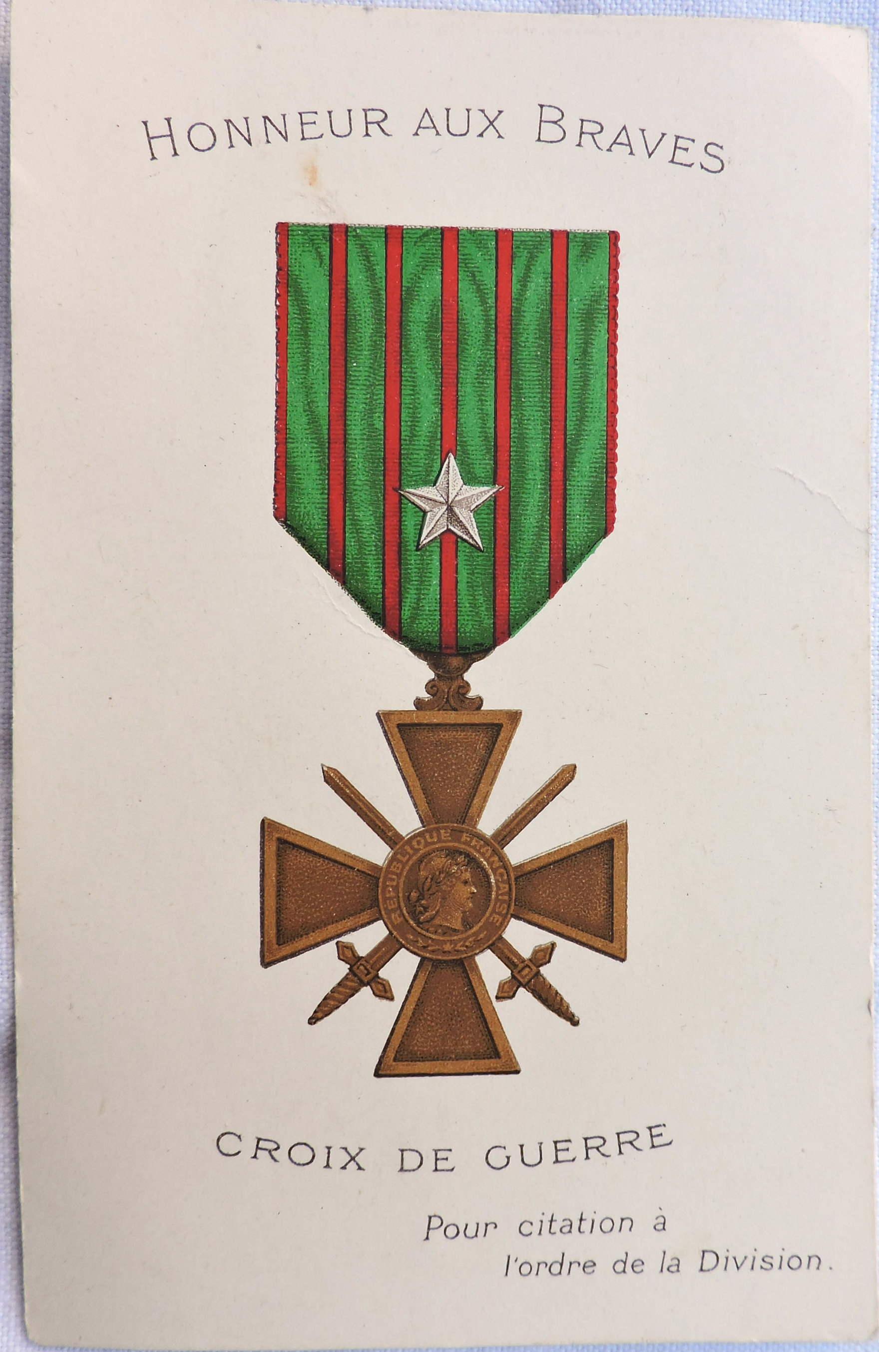 Carte postale Croix de guerre 1914-1918