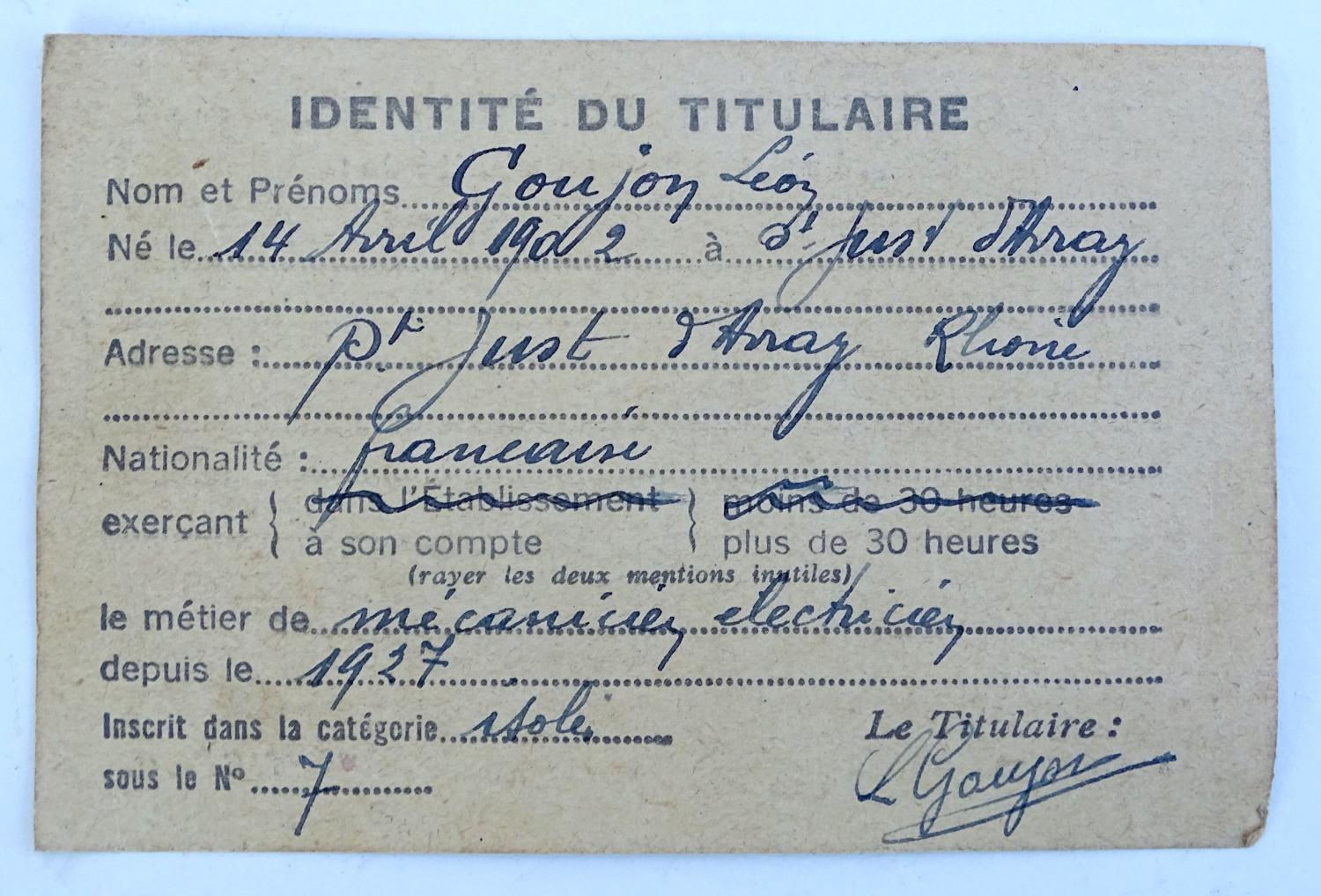 Certificat de travail 1943  Rh&ocirc;ne   STO