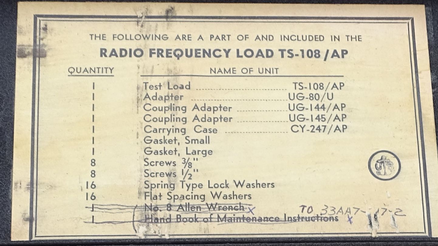 Boite Test-108/AP. Radio frequency load. US Signal Corps