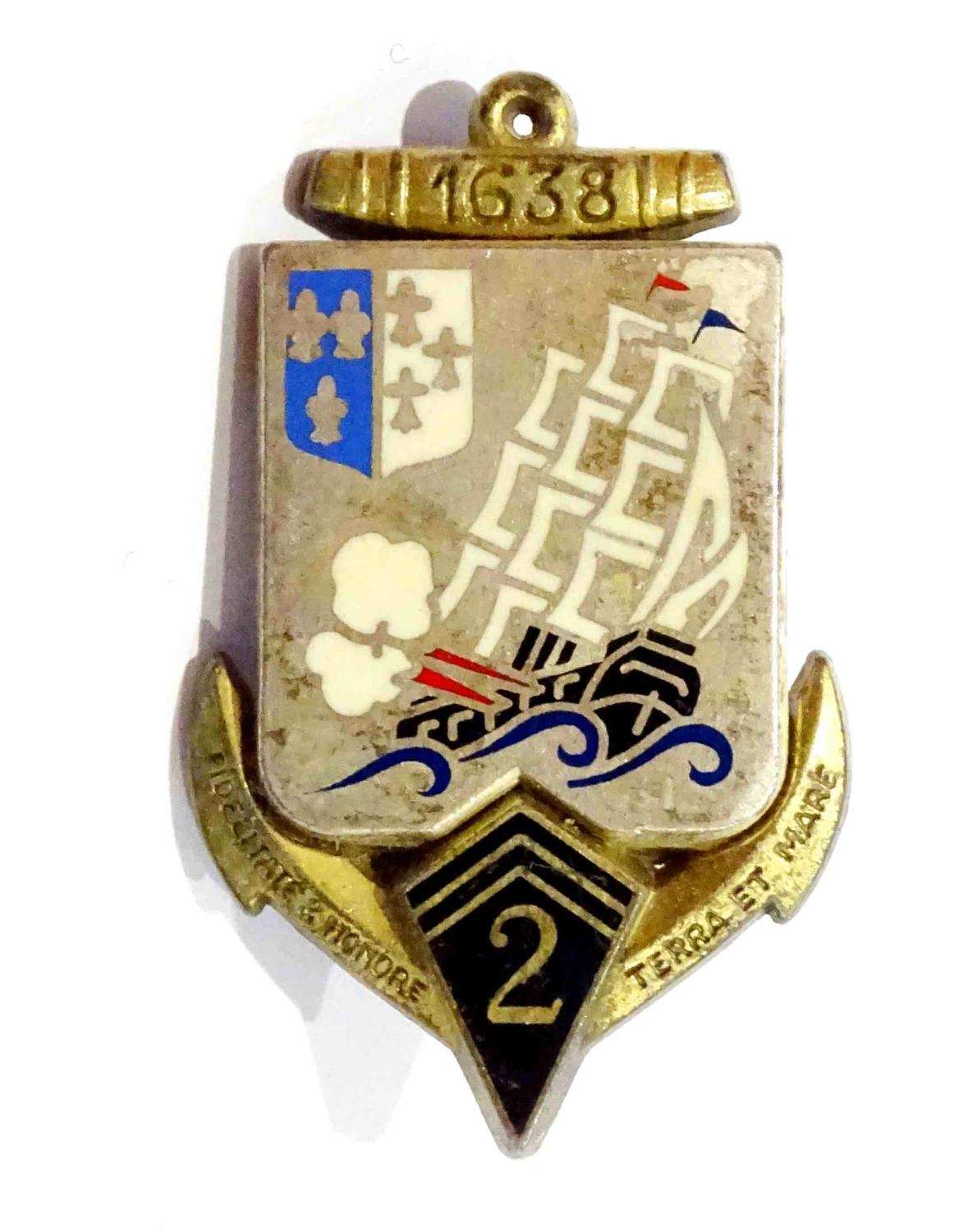 Insigne 2&deg; R&eacute;giment d&rsquo;Infanterie de Marine  Drago, r&eacute;sine.