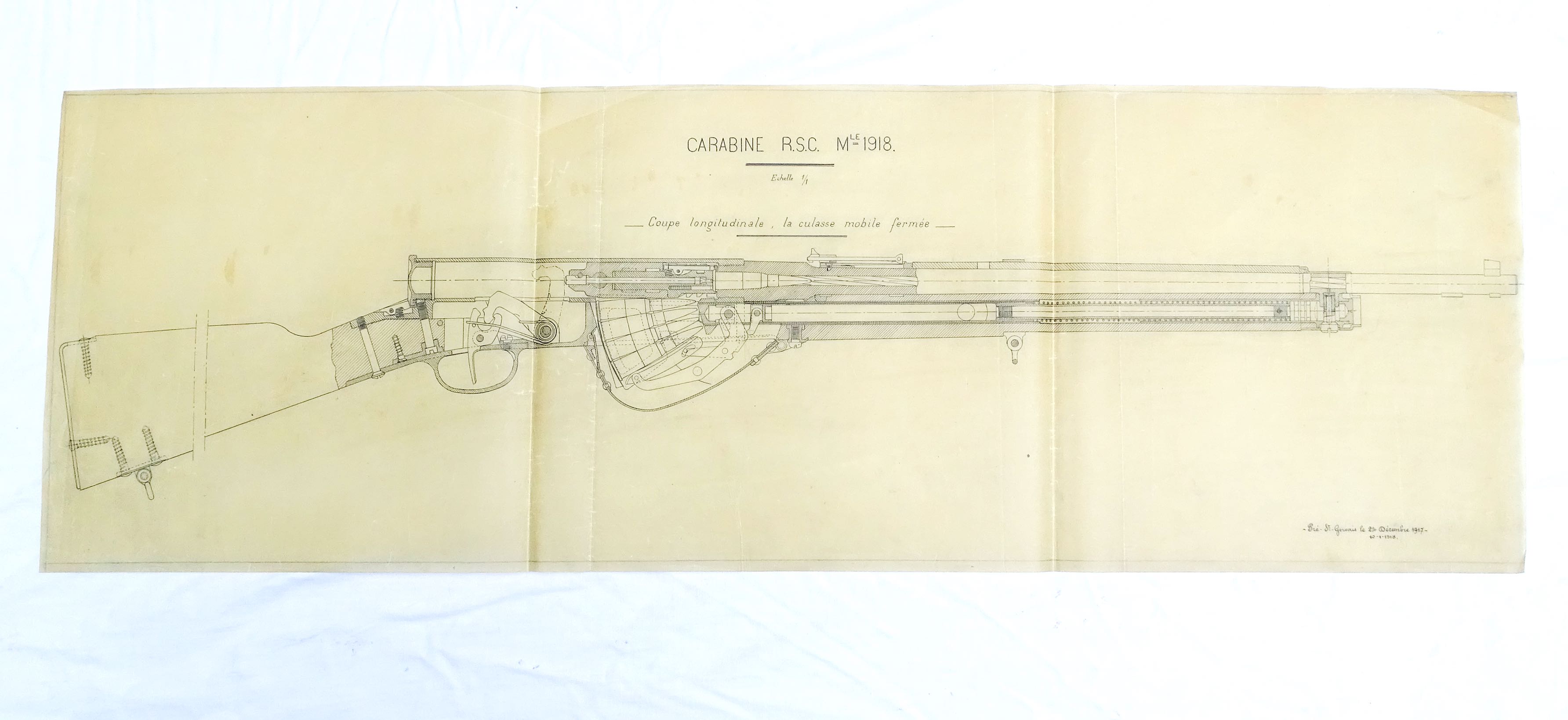 Dessins technique &agrave; l&#039;&eacute;chelle de la Carabine R.S.C. Mle 1918. dat&eacute; 1917