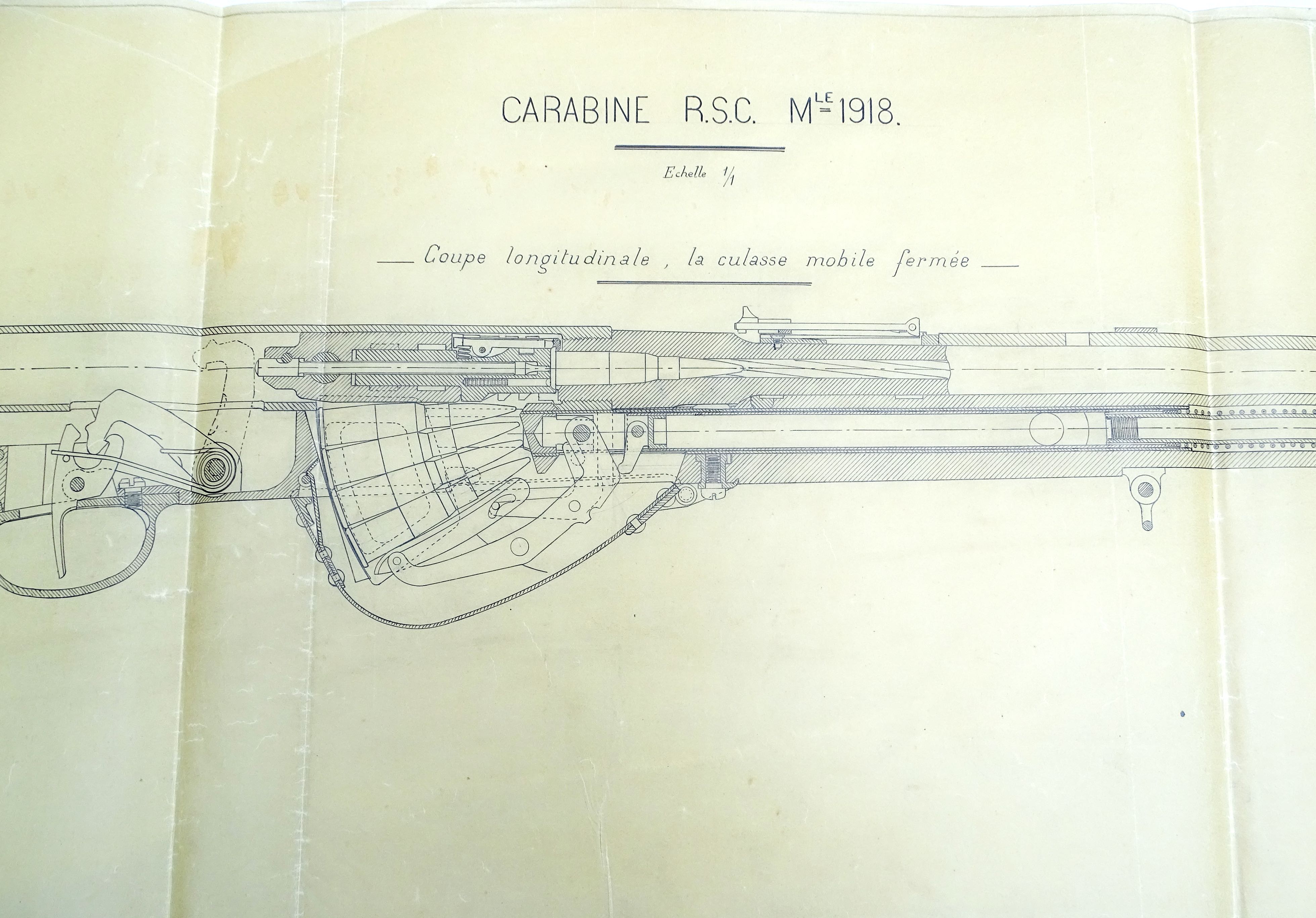 Dessins technique &agrave; l&#039;&eacute;chelle de la Carabine R.S.C. Mle 1918. dat&eacute; 1917