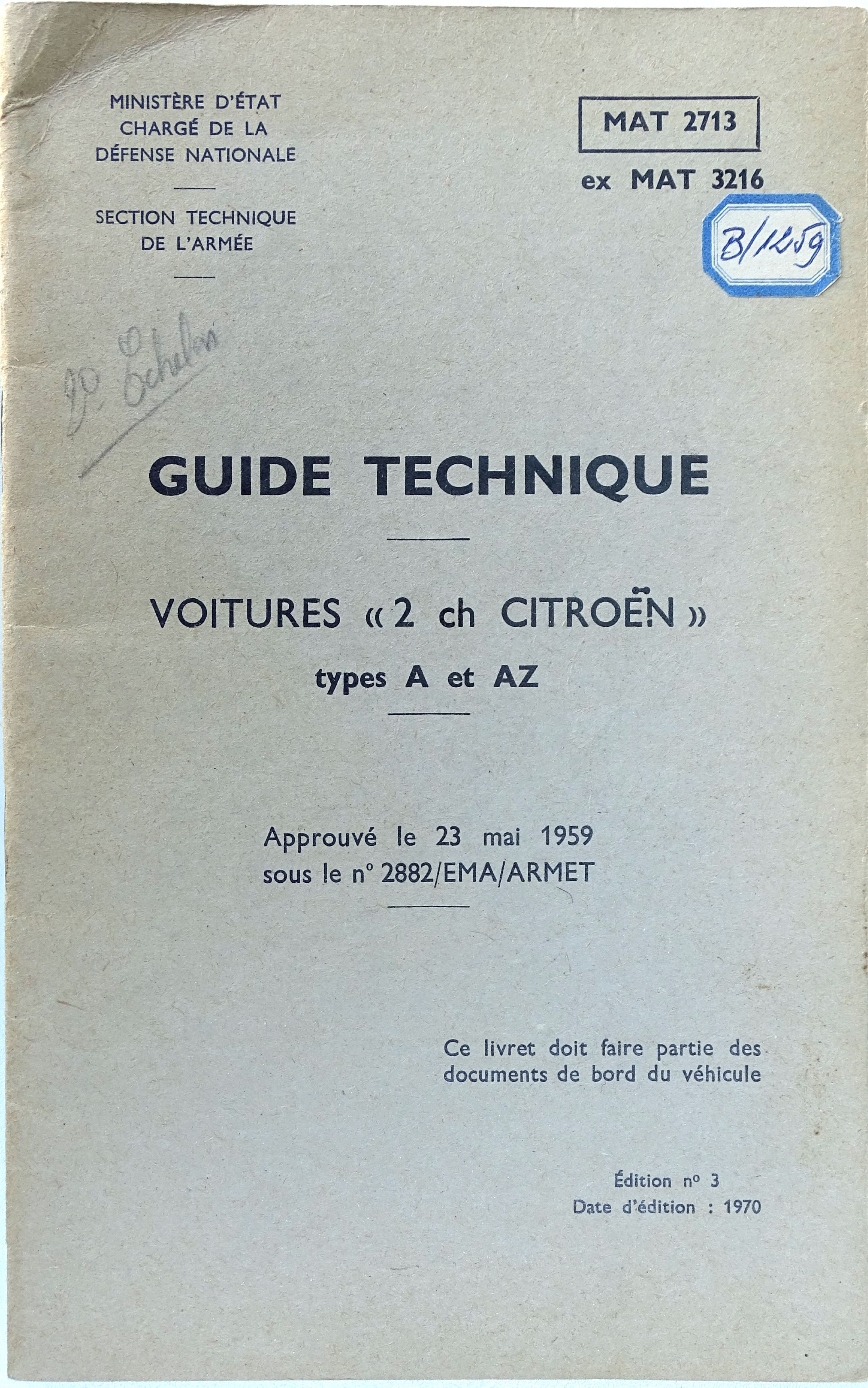 Guide technique MAT 2713 Voitures 2 ch Citro&euml;n types A et AZ