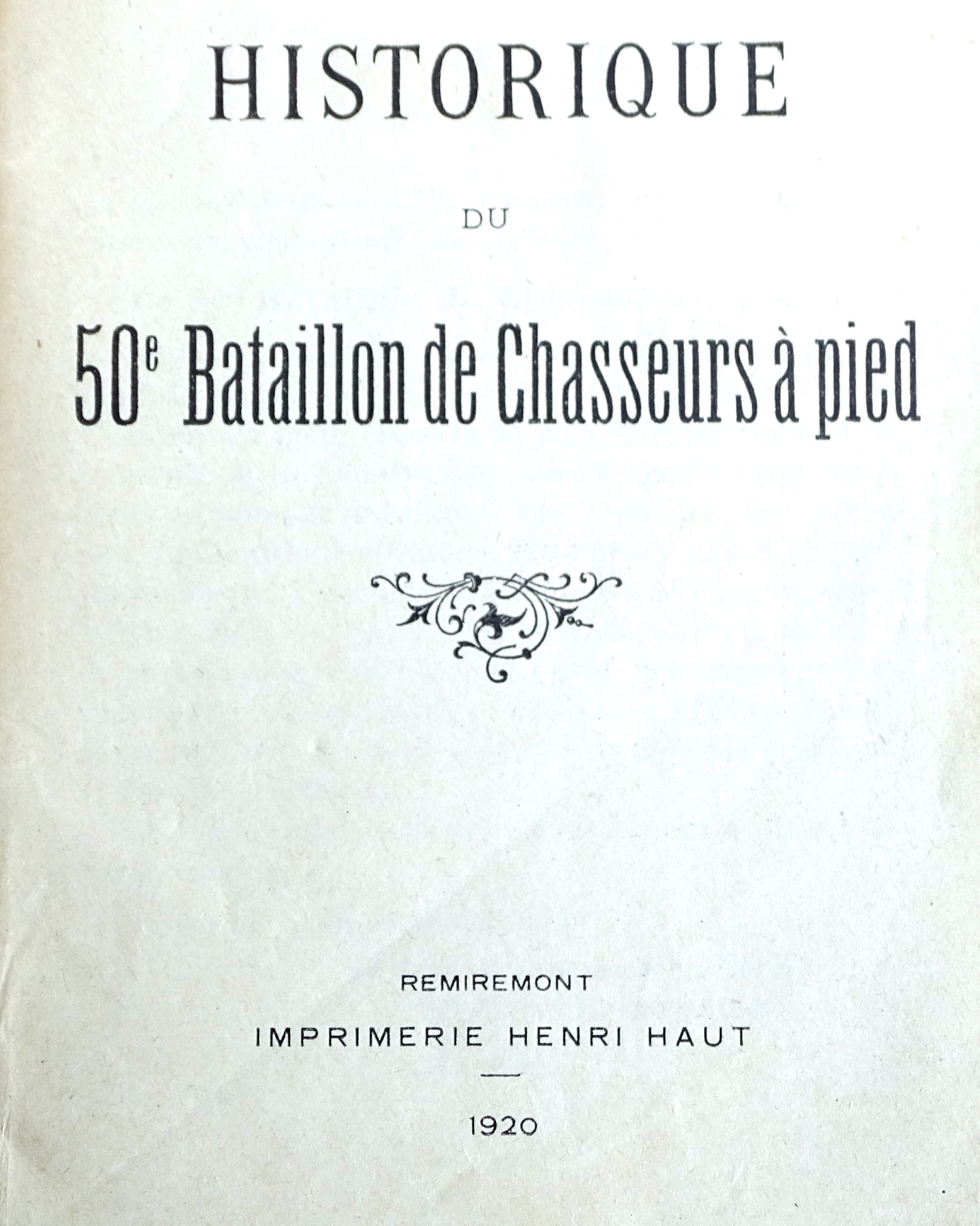 Historique du 50&egrave;me Bataillon de Chasseurs &agrave; Pied  1920