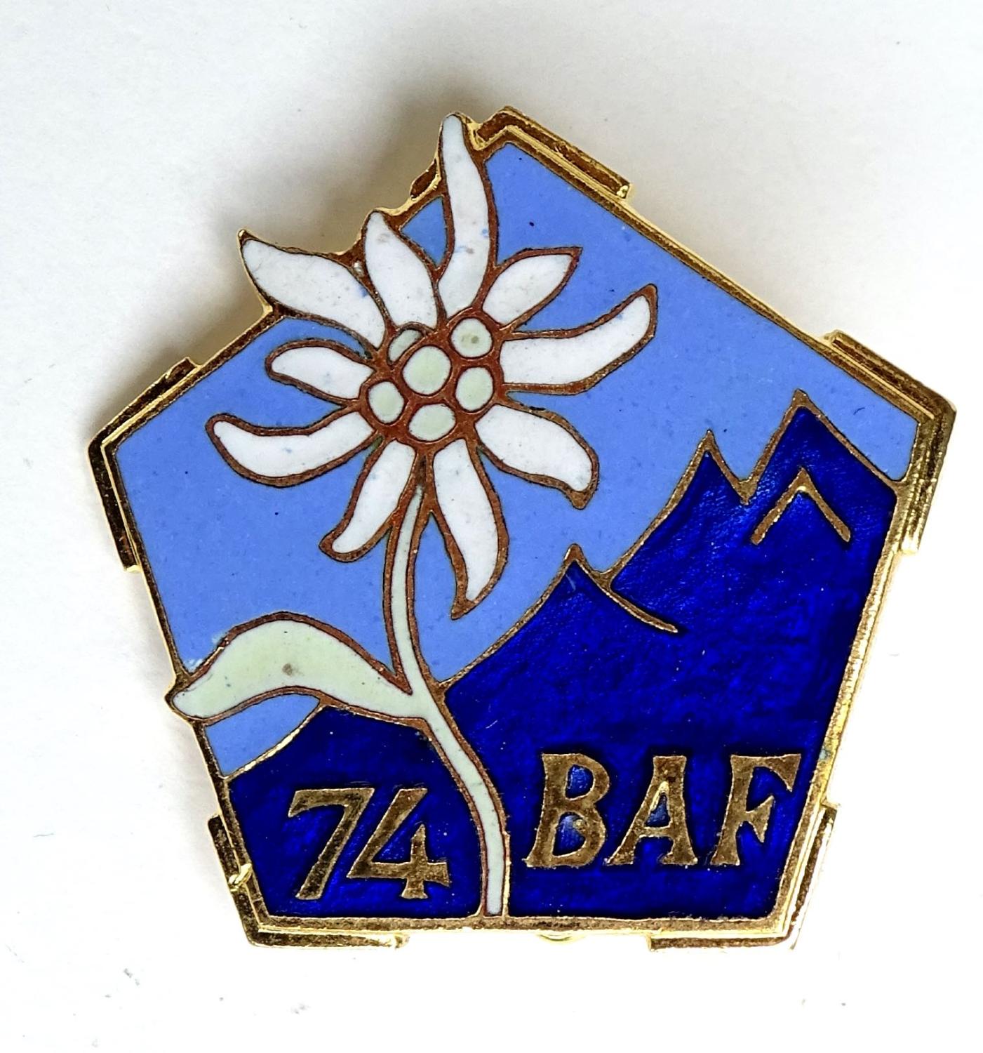 Insigne 74&egrave;me Bataillon Alpin de Forteresse. Refrappe R 85