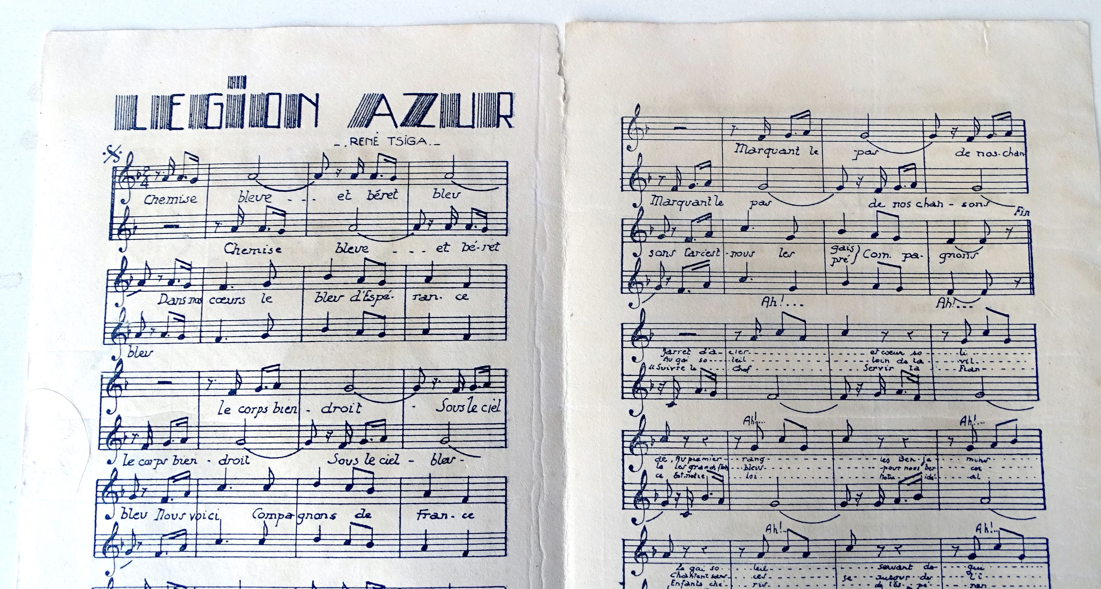 Paroles et musique L&eacute;gion Azur Compagnons de France 1941-1944
