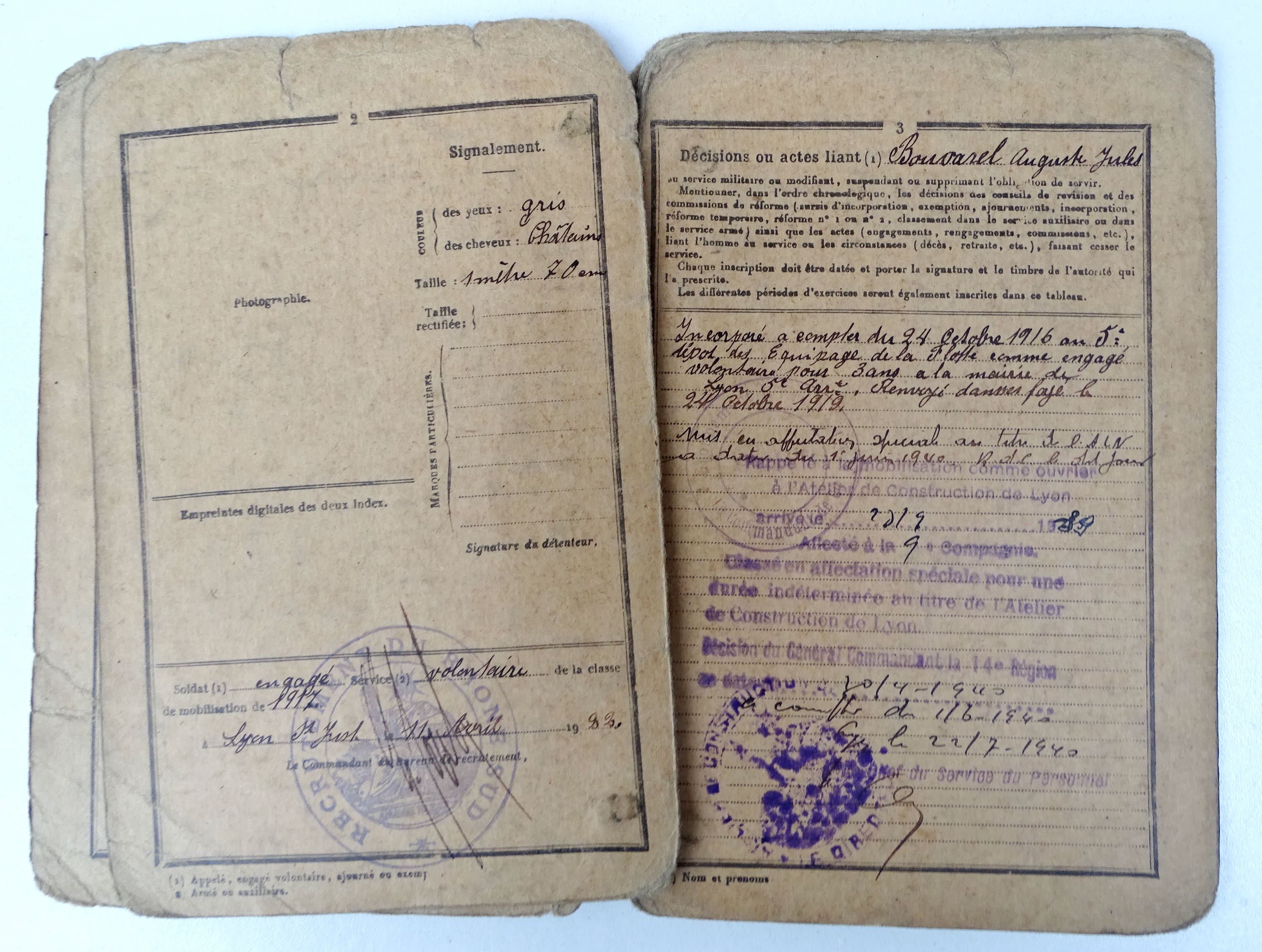 Livret militaire et livret de solde d&#039;un marin fran&ccedil;ais Classe 1917