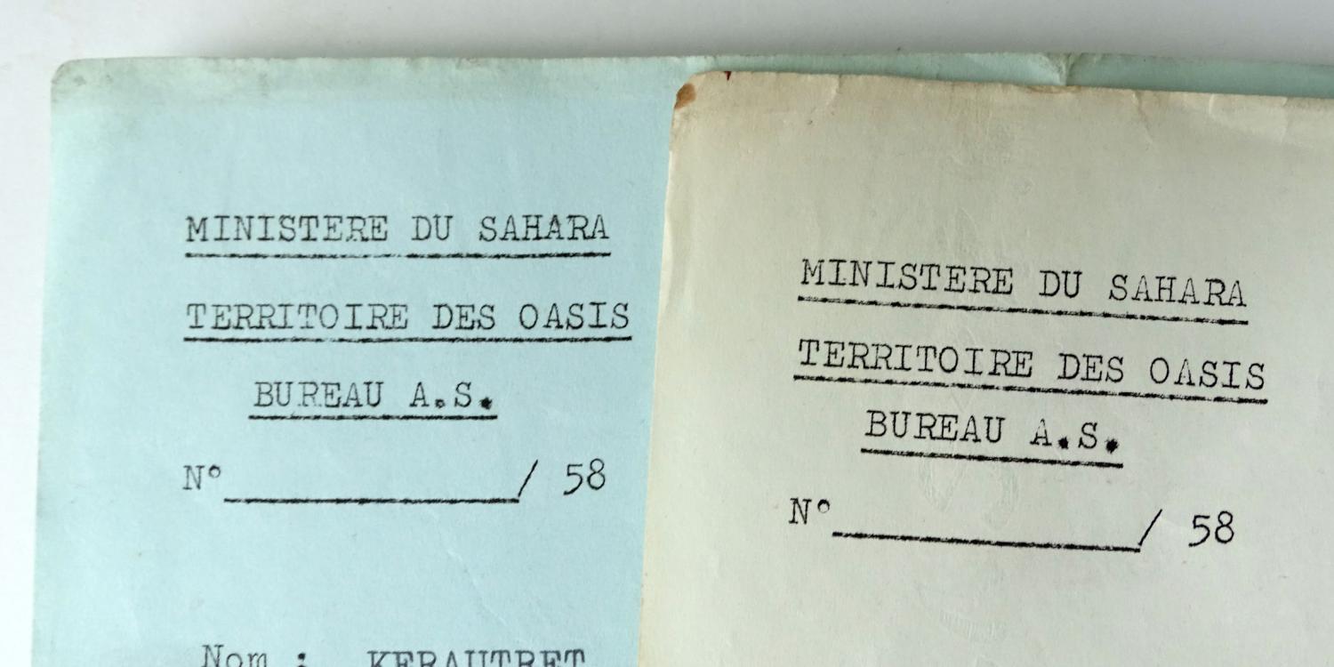Lot de deux autorisations de voyage Sahara Territoire des Oasis Ouargla 1959-1960