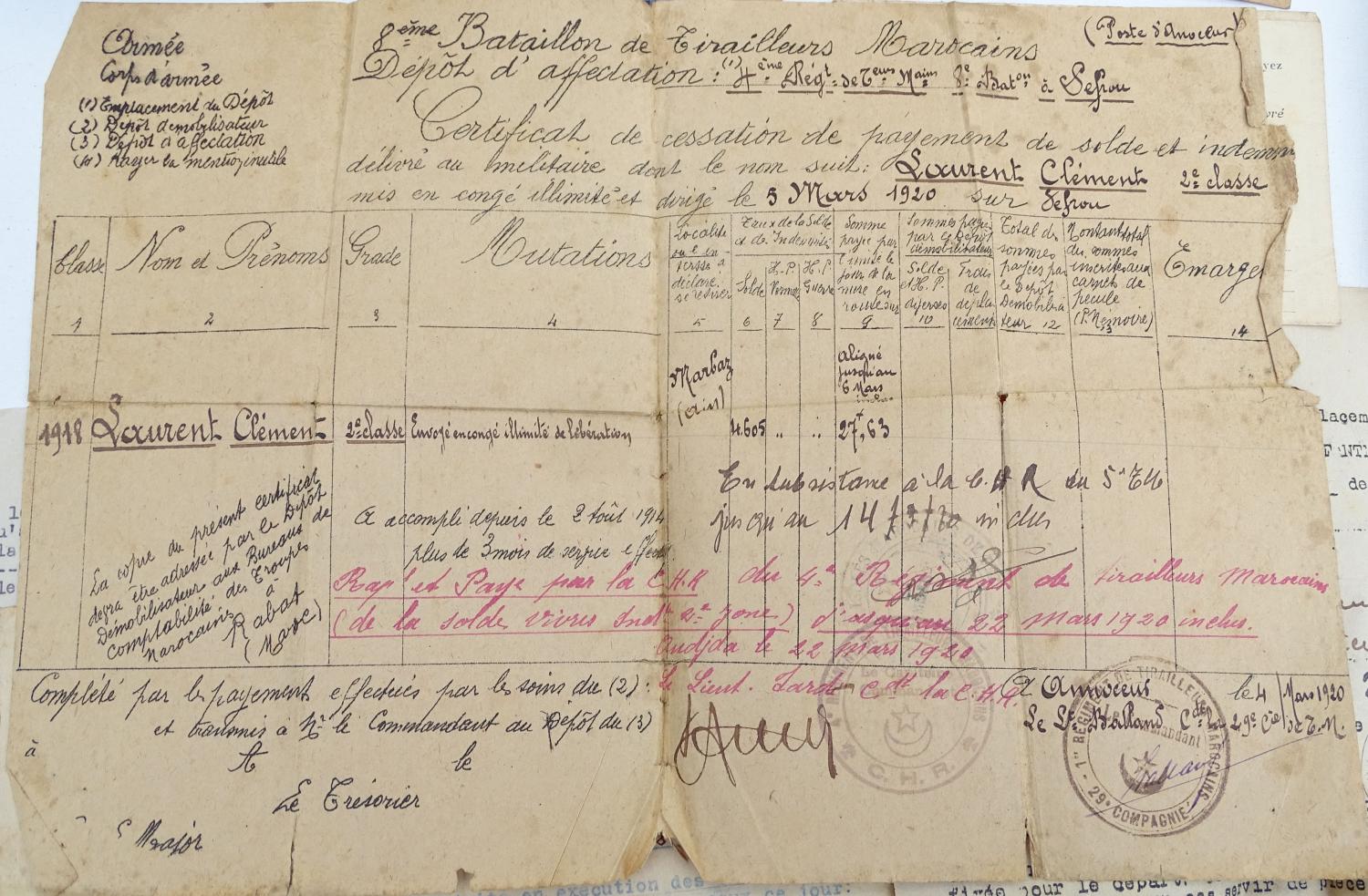 Lot de documents poilu 1917   44&deg;RI puis 4&deg;RTM