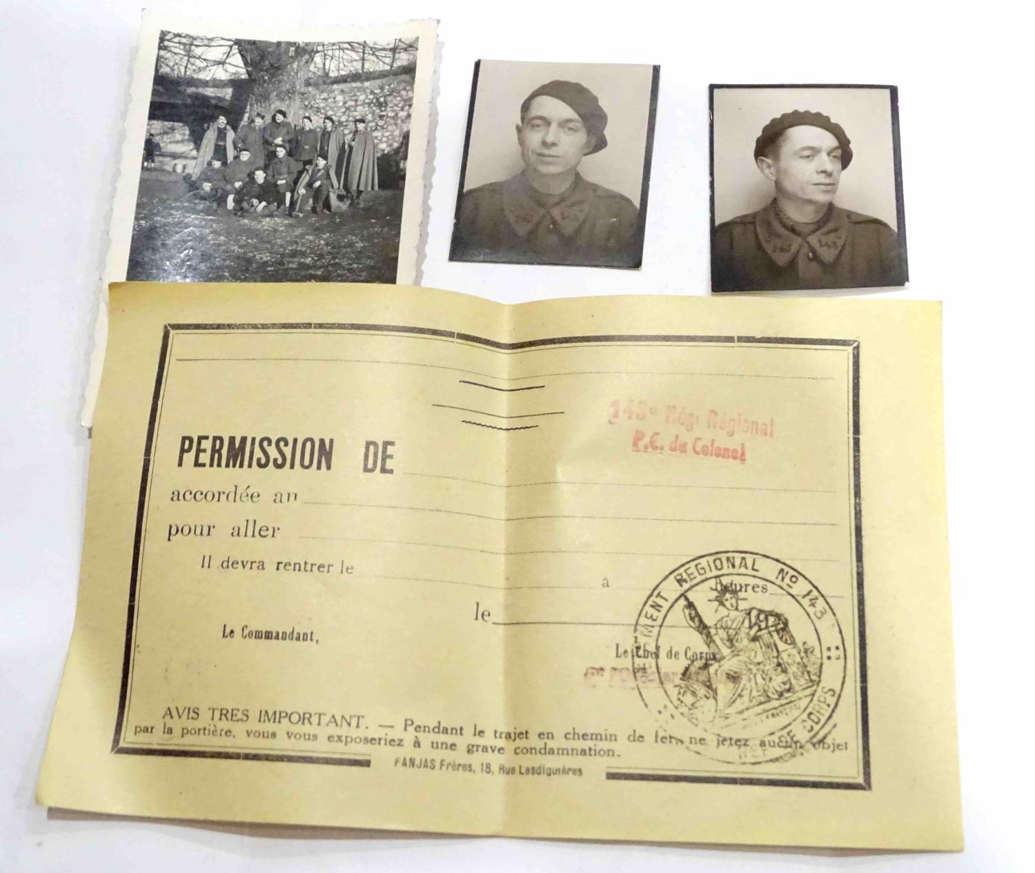 Lot photos et permission 143ème régiment Régional ( Grenoble, Armée des Alpes 1940).