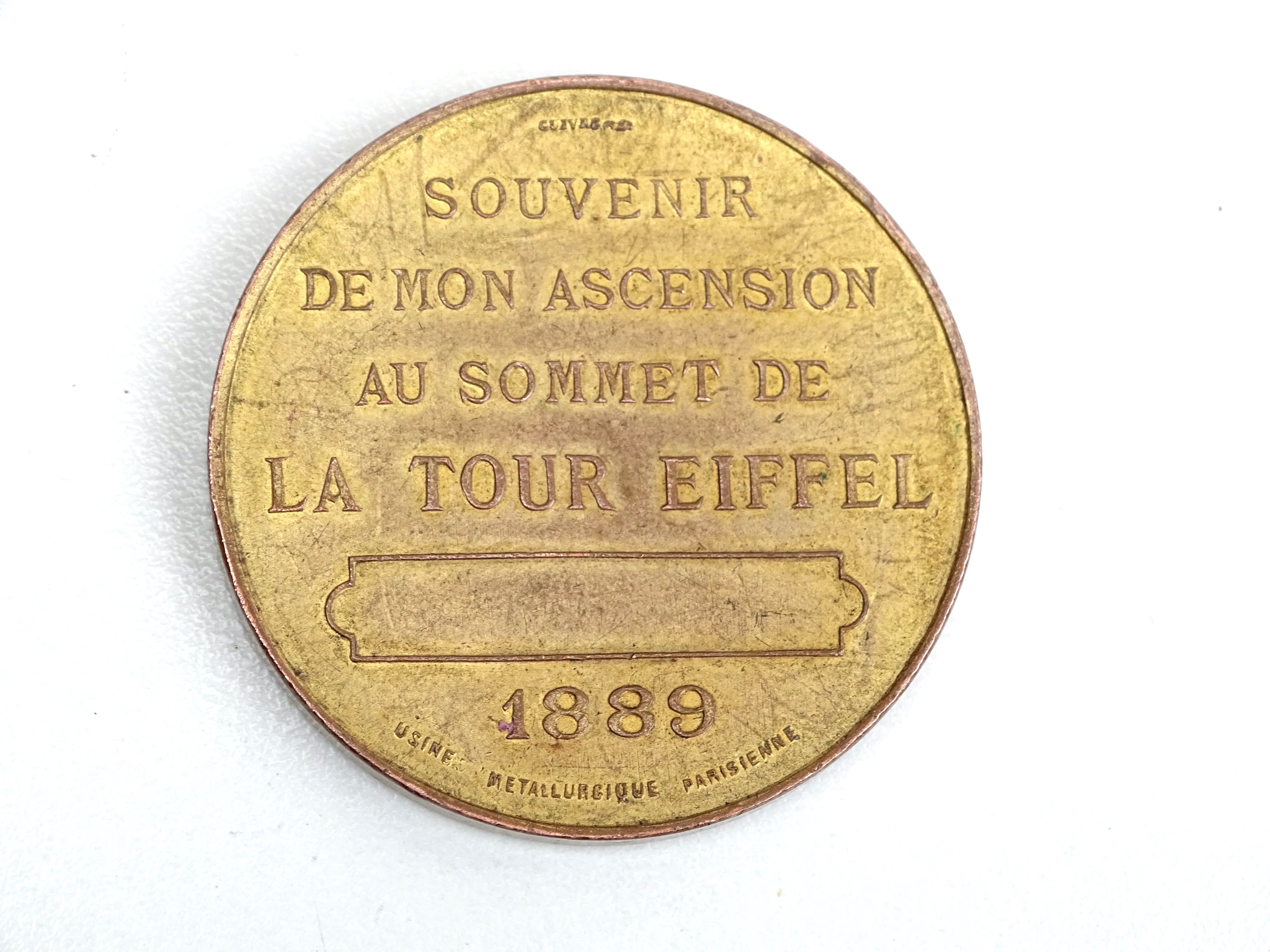 M&eacute;daille Souvenir de mon ascension au sommet de la Tour Eiffel 1889