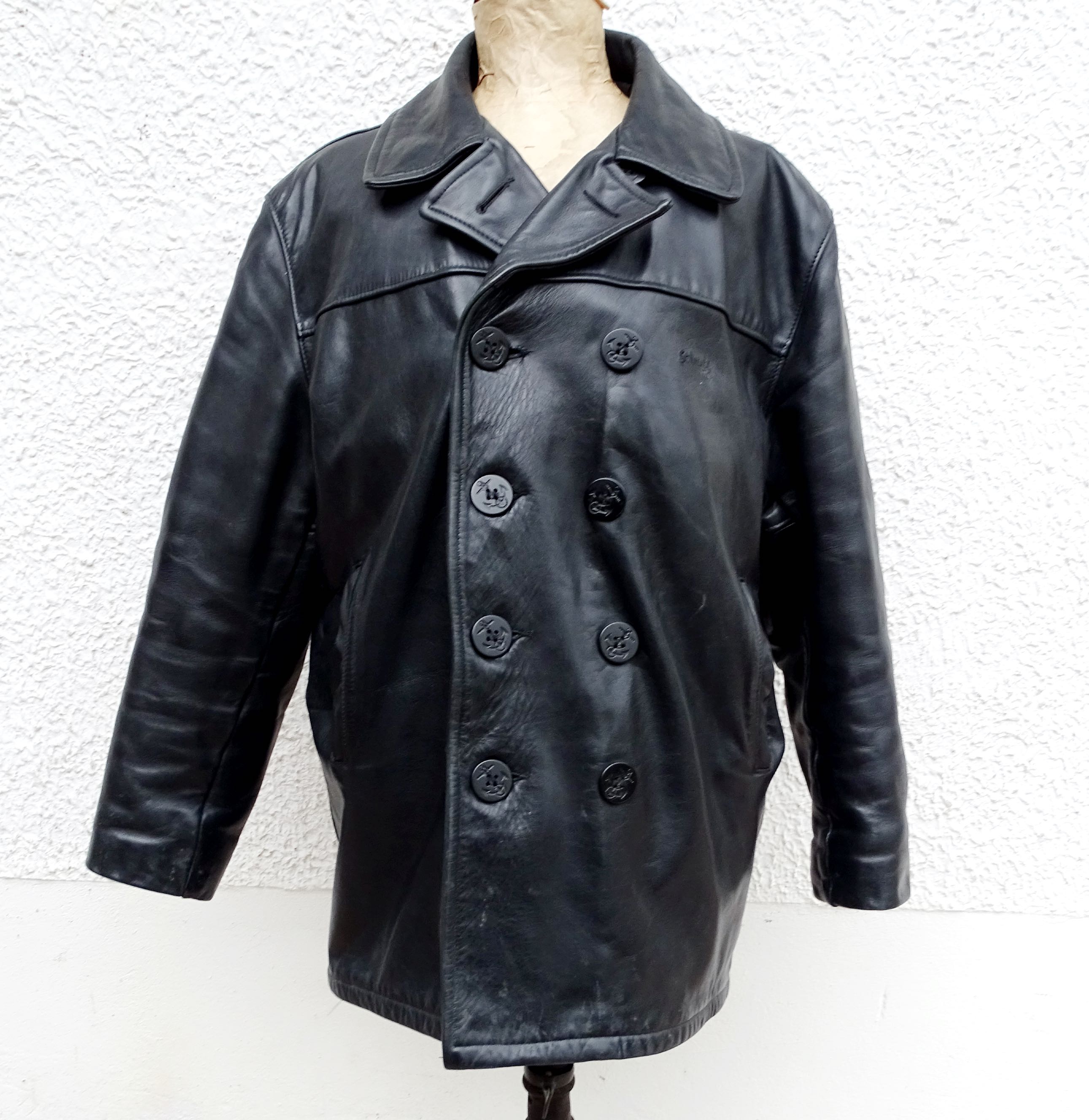 Pea jacket Schott 740 N  Cuir noir