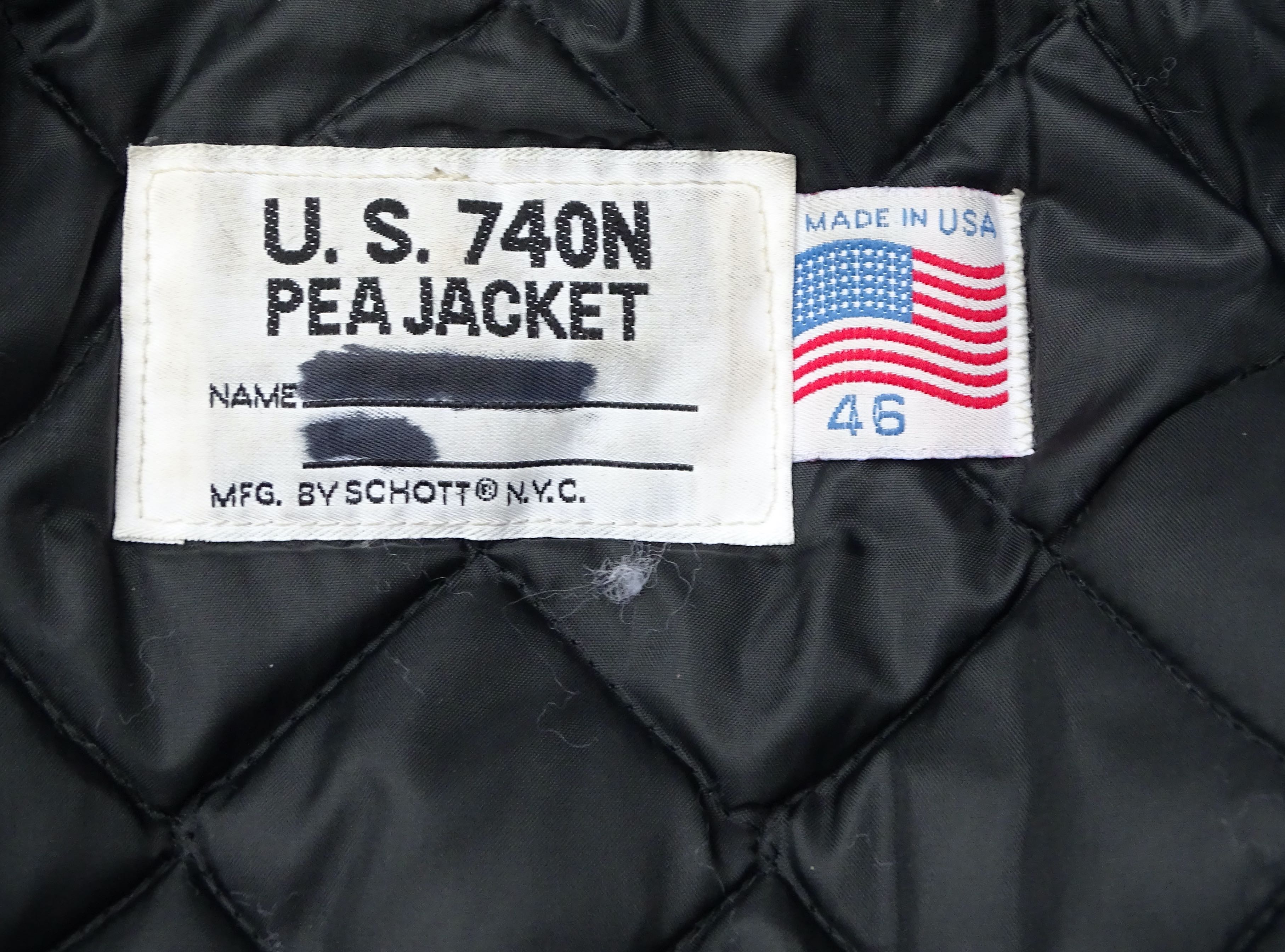 Pea jacket Schott 740 N  Caban en cuir noir