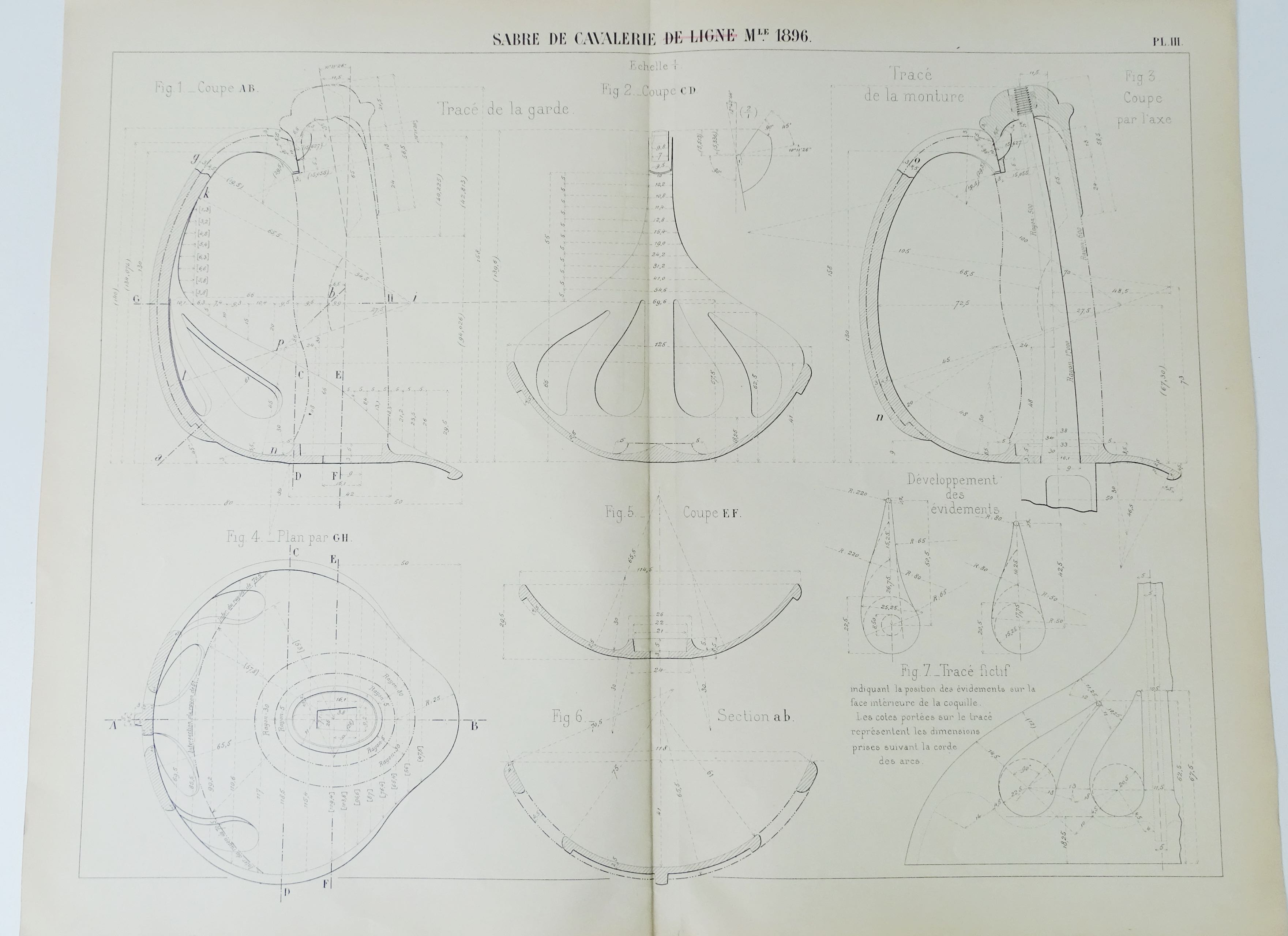 Planche type Sabre de Cavalerie Mle 1896 Trac&eacute; de la garde