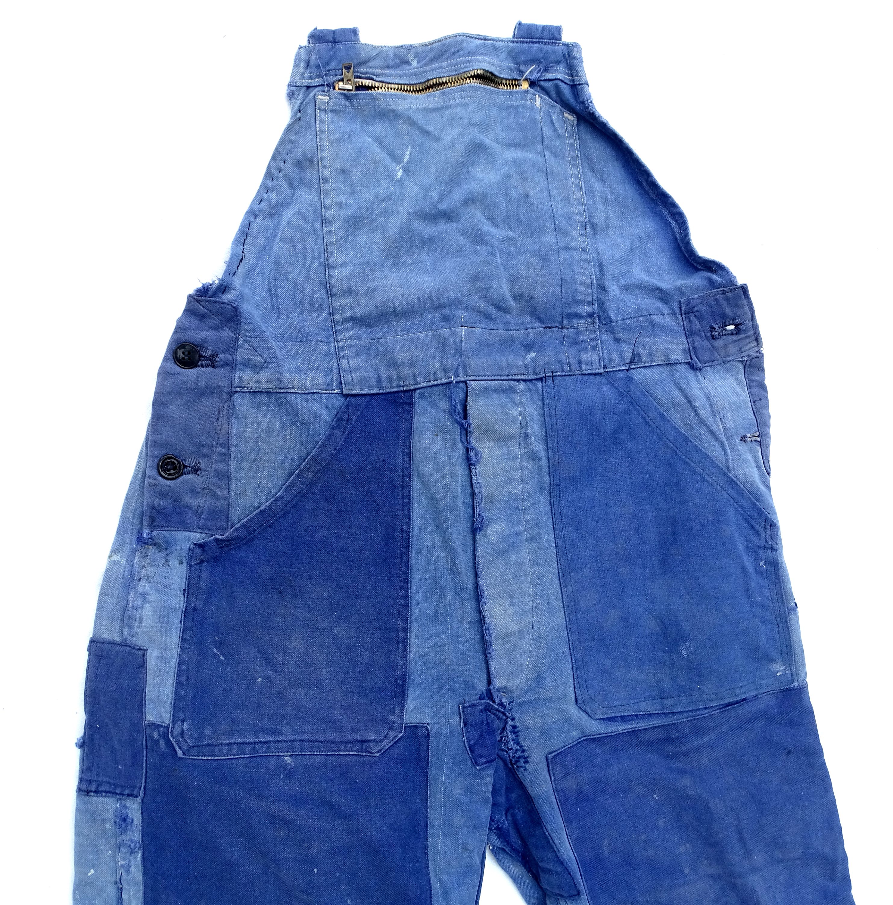 French work overalls  Blue canvas, patched