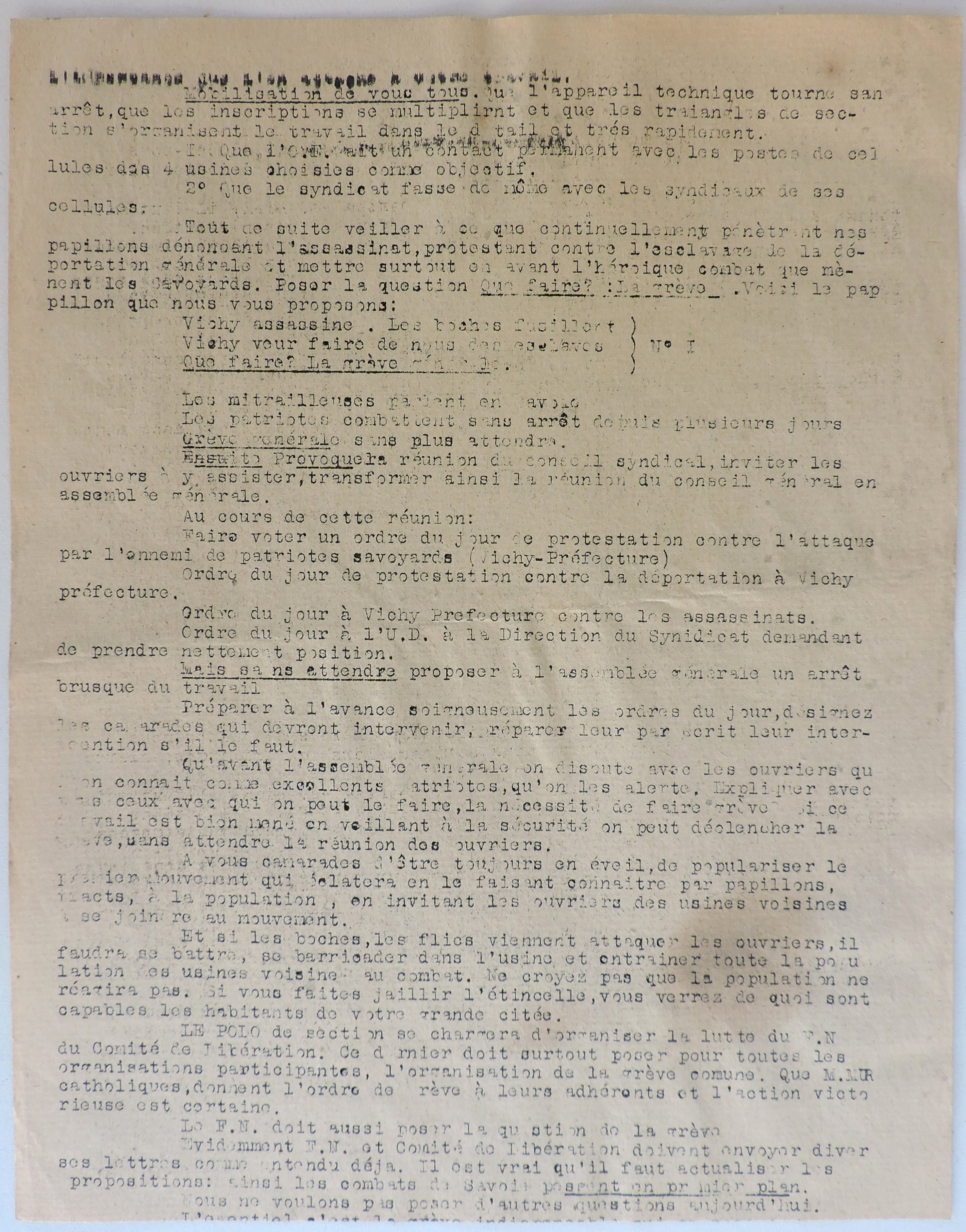 Tract du Parti Communiste FTP  F&eacute;vrier Mars 1944