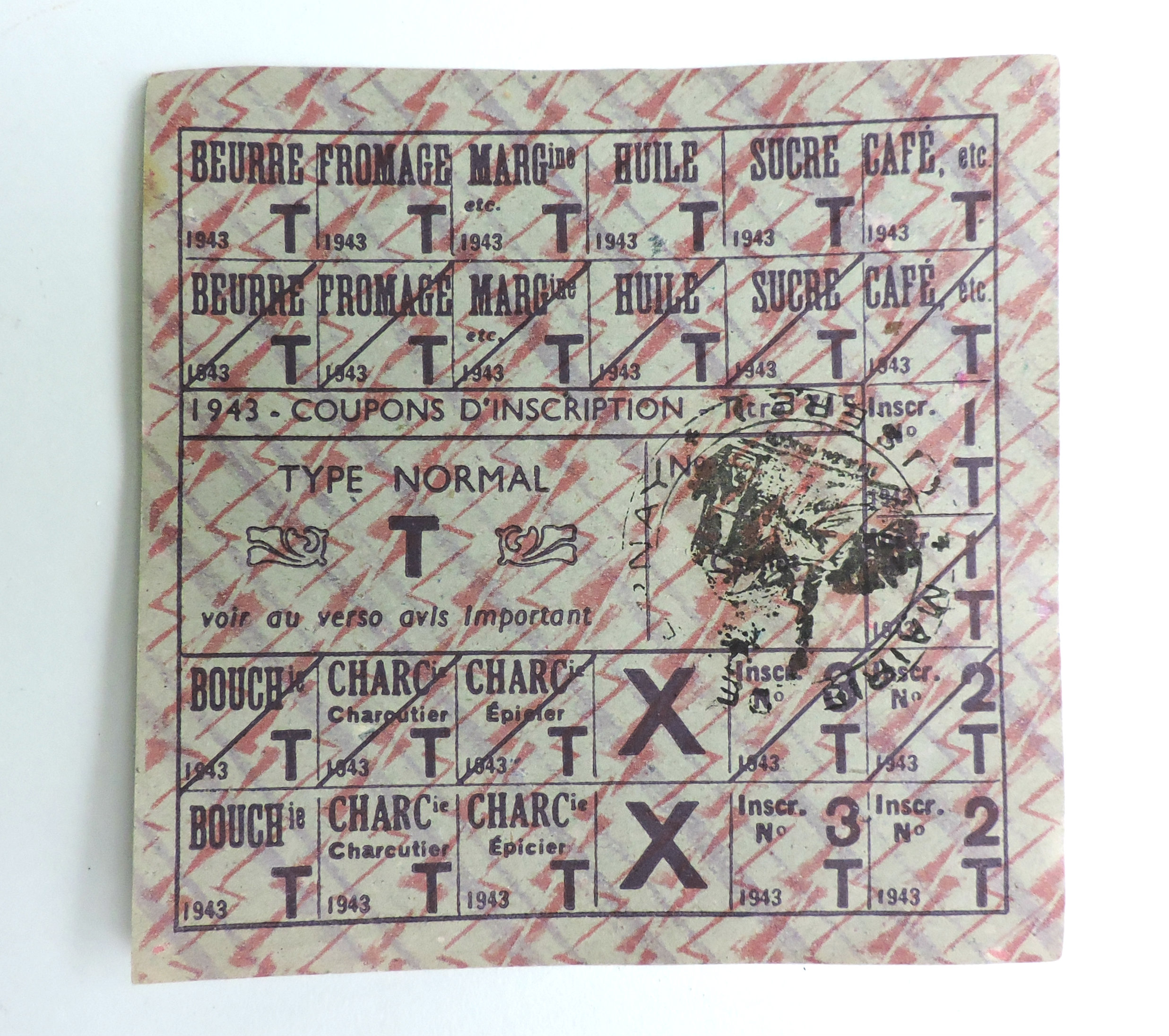 Planche de tickets d&#039;alimentation pour travailleur 1943