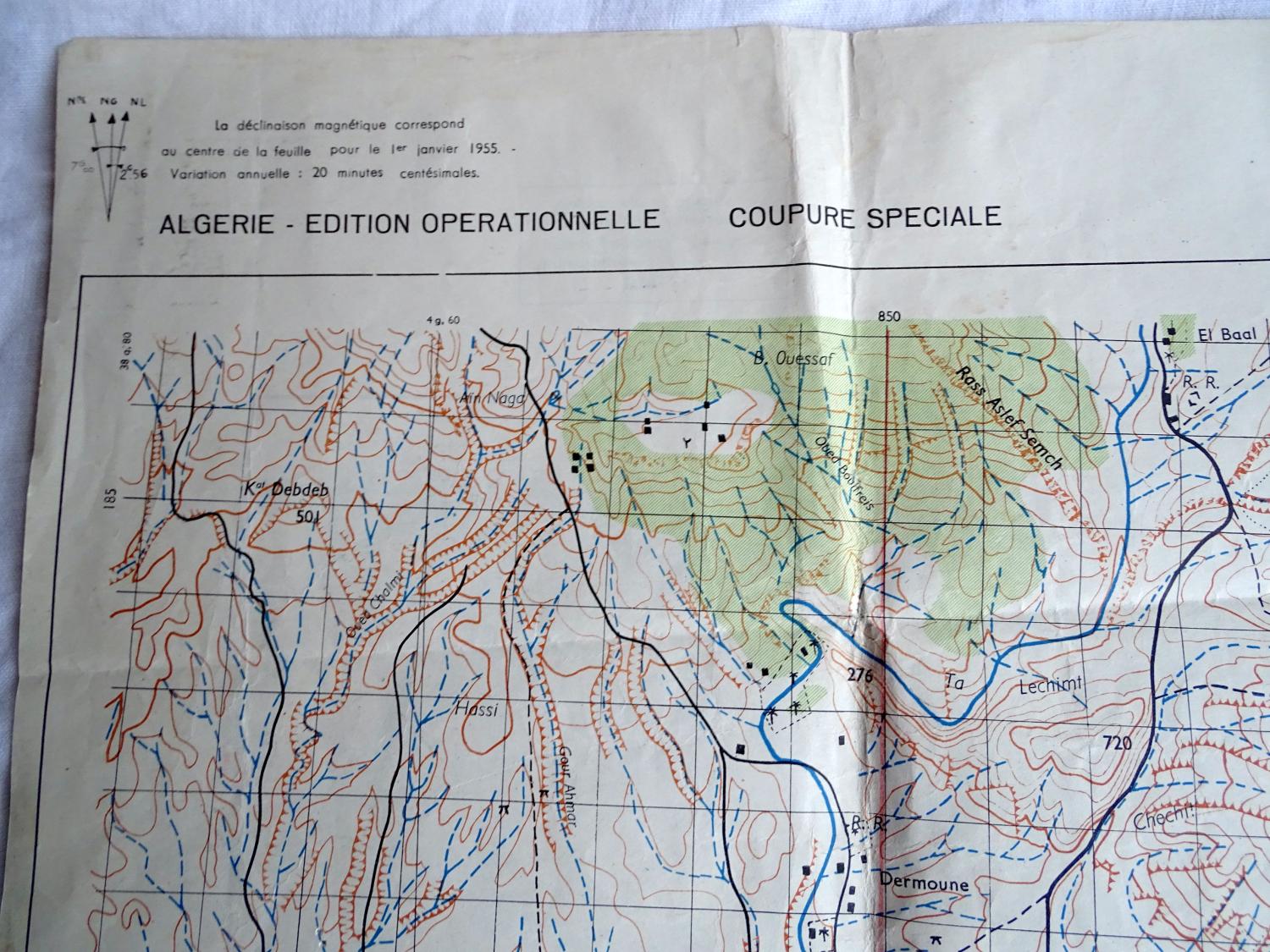 Carte militaire Edition Op&eacute;rationnelle  R&eacute;gion de l&#039;Aur&egrave;s 1955  imprim&eacute;e sur carte allemande Sarrebourg 1944