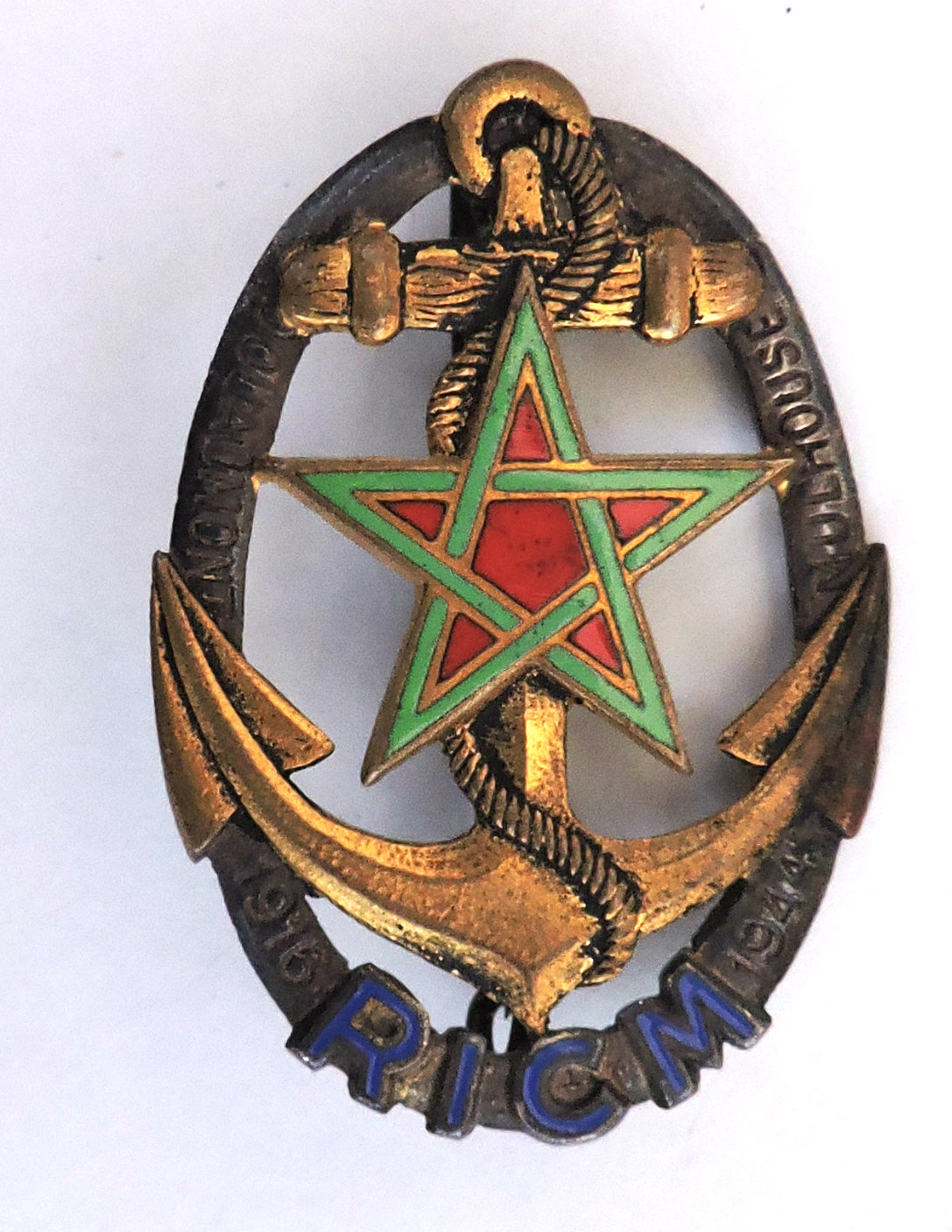 Insigne R&eacute;giment d&#039;Infanterie Coloniale du Maroc  Drago en petit  Email