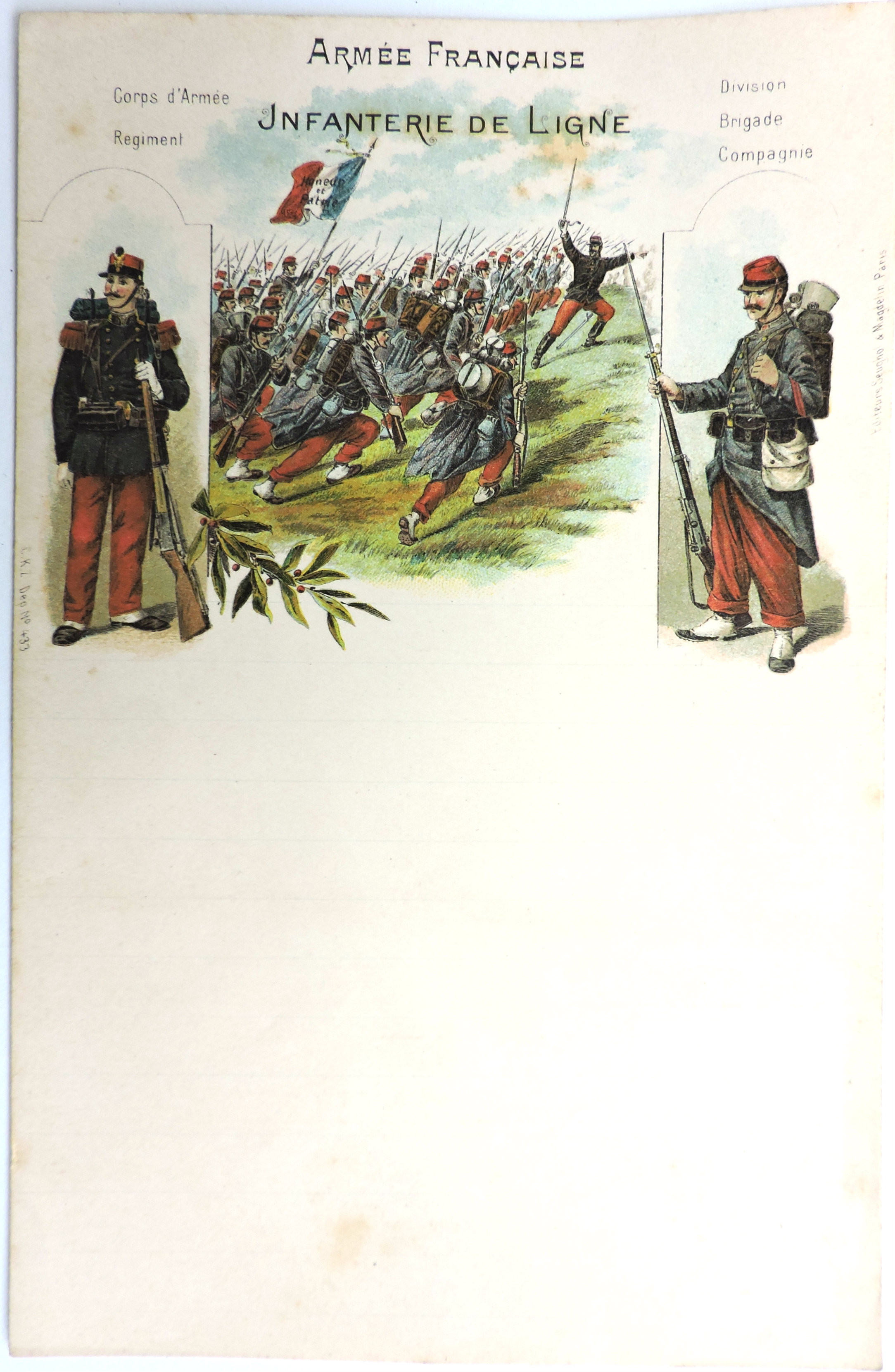 Papier &agrave; lettres militaire  Infanterie de Ligne  Belle Epoque