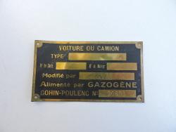 Plaque d&#039;identification de v&eacute;hicule &agrave; gazog&egrave;ne  Gohin-Poulenc