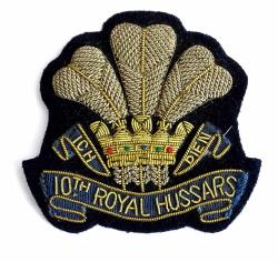 10th Royal Hussars  Veteran blazer badge. Bullion