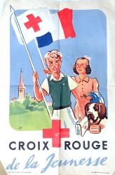 Affiche Croix Rouge de la Jeunesse Illustration par Gus  1940