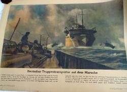 Affiche de propagande  Kriegsmarine  Deutscher Truppentransporter auf dem Marsche Oskar Dolhart 1943
