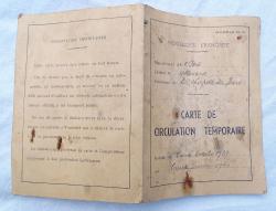 Carte de Circuation Temporaire  1939-1940 Is&egrave;re