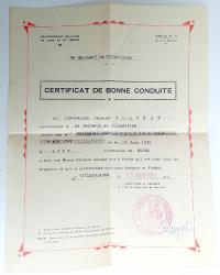 Certificat de Bonne Conduite 8&egrave;me R&eacute;giment de Cuirassiers 1954 Villeurbanne