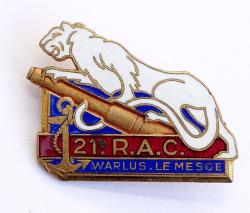 Insigne 21&egrave;me R.A.C. Warlus - Le Mescle  Amicale   Courtois