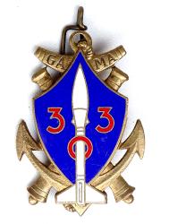 Insigne 303 &egrave;me Groupe d&#039;Artillerie de Marine. Drago G.1721 Deux anneaux