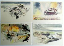 Lot de 4 cartes postales Panzers sur le Front de l&#039;Est  Hermann Schneider 1942