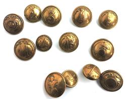 Lot de boutons belges 1&deg; Guerre Mondiale Chasseurs, infanterie et divers