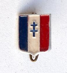 Petit insigne Bleu Blanc Rouge &agrave; croix de Lorraine, &eacute;poque Lib&eacute;ration.